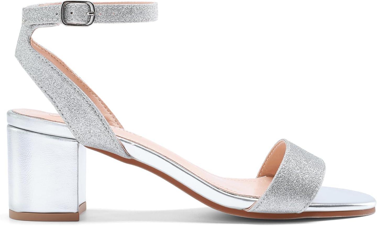 imageDREAM PAIRS Womens Open Toe Ankle Strap Low Block Chunky Heels Sandals Party Dress Pumps ShoesSilverGlitter