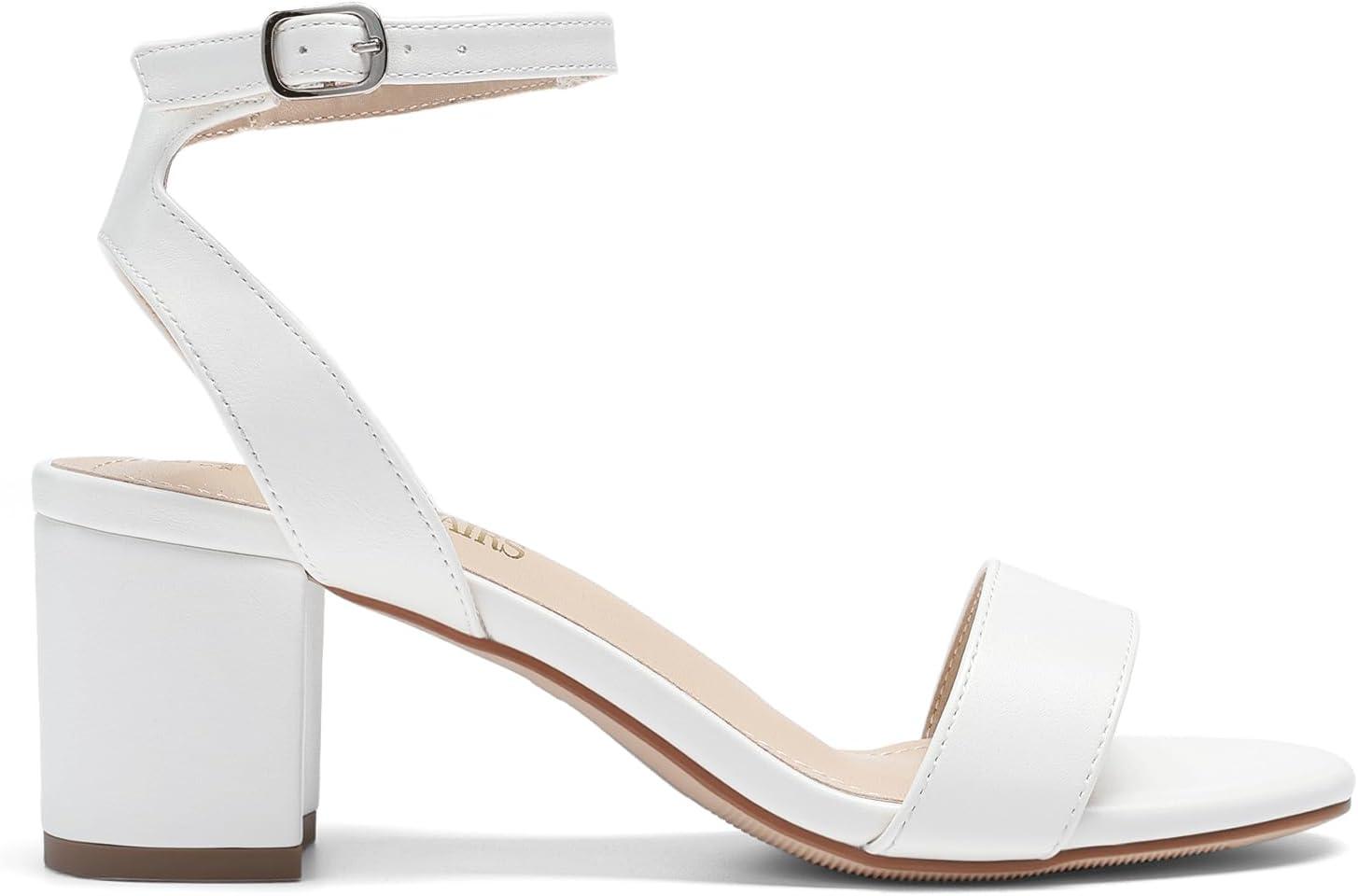 imageDREAM PAIRS Womens Open Toe Ankle Strap Low Block Chunky Heels Sandals Party Dress Pumps ShoesWhitePu