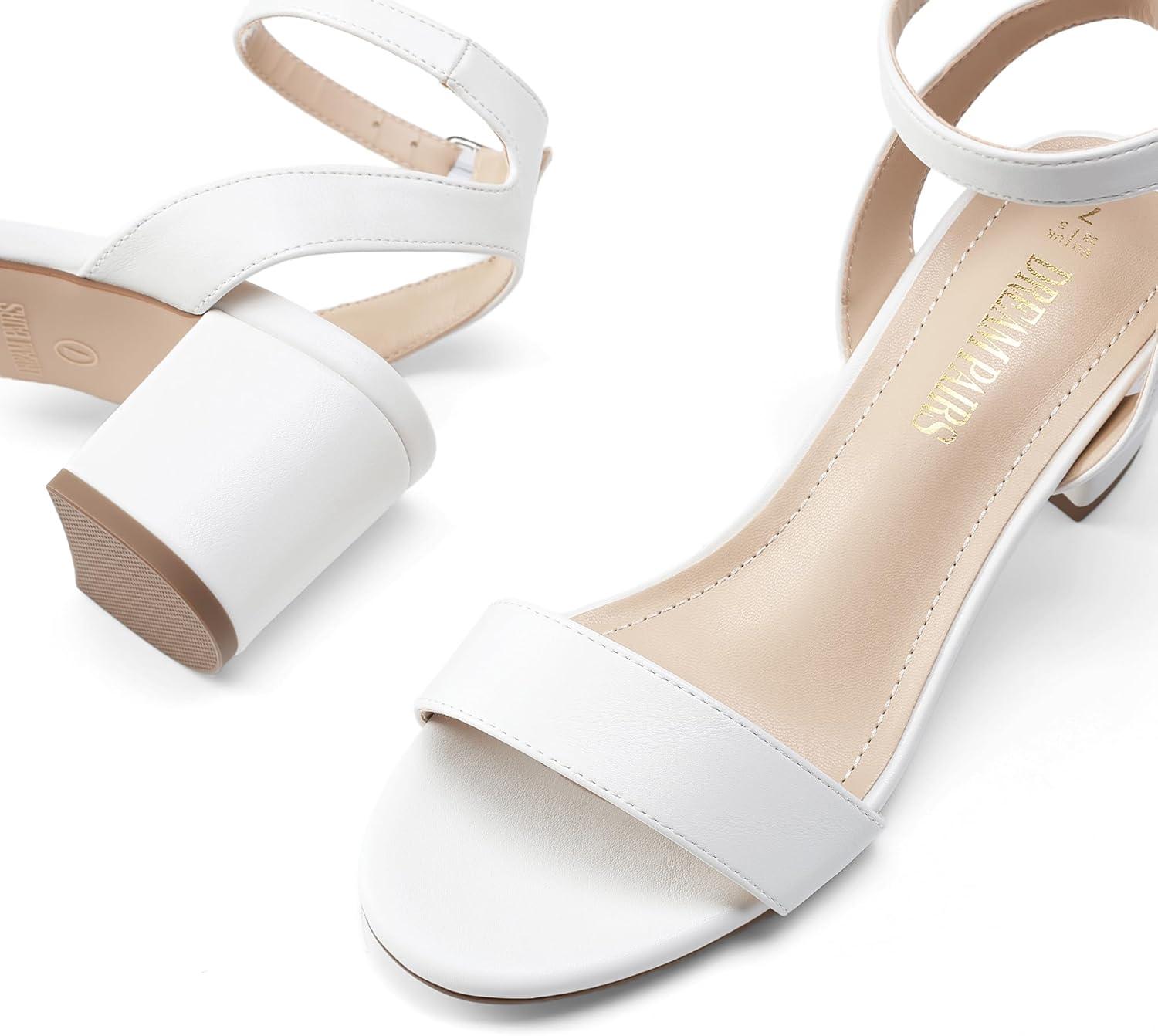 imageDREAM PAIRS Womens Open Toe Ankle Strap Low Block Chunky Heels Sandals Party Dress Pumps ShoesWhitePu