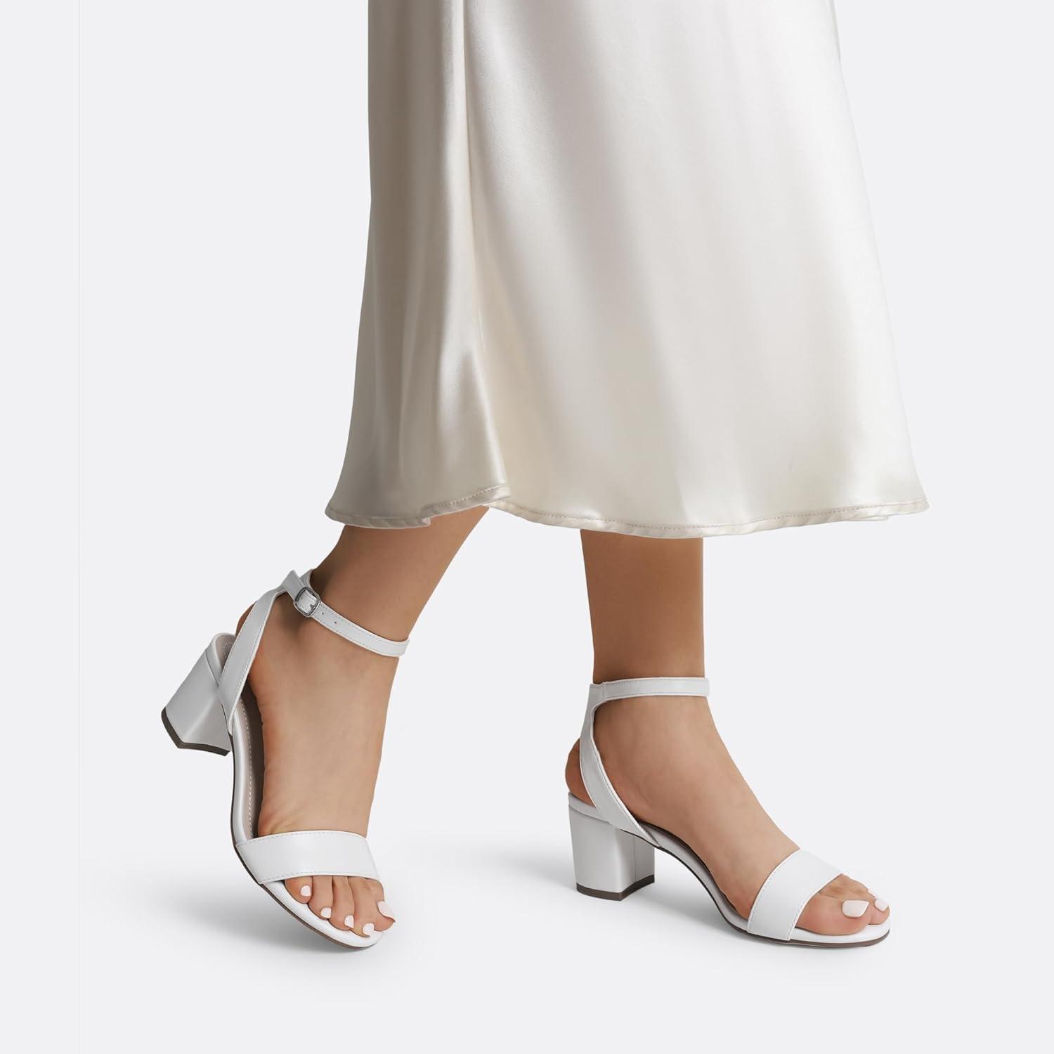 imageDREAM PAIRS Womens Open Toe Ankle Strap Low Block Chunky Heels Sandals Party Dress Pumps ShoesWhitePu