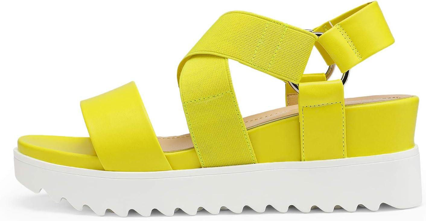 imageDREAM PAIRS Womens Open Toe Ankle Strap Platform Wedge SandalsNeonLime