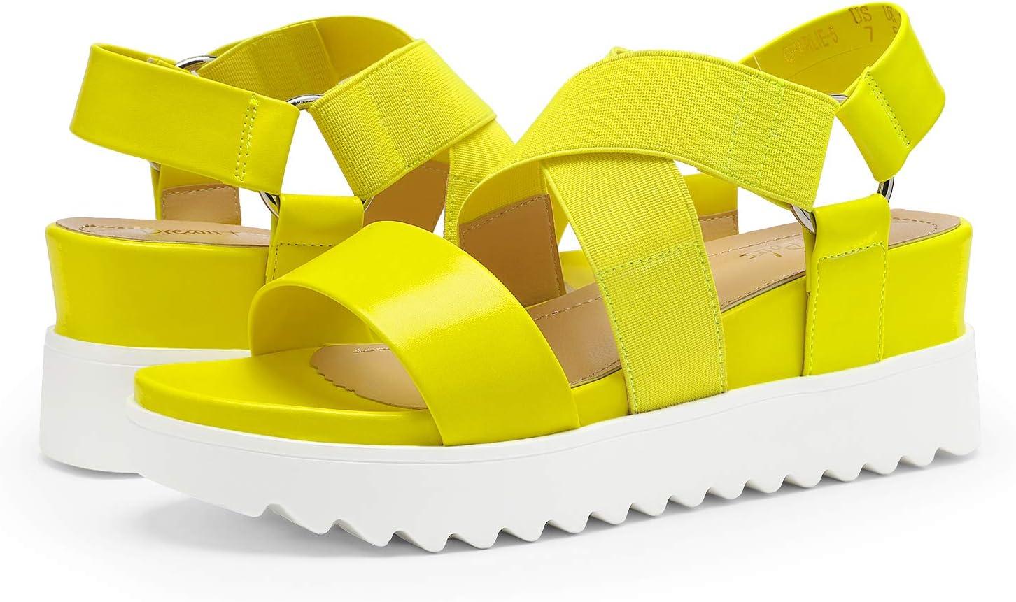 imageDREAM PAIRS Womens Open Toe Ankle Strap Platform Wedge SandalsNeonLime