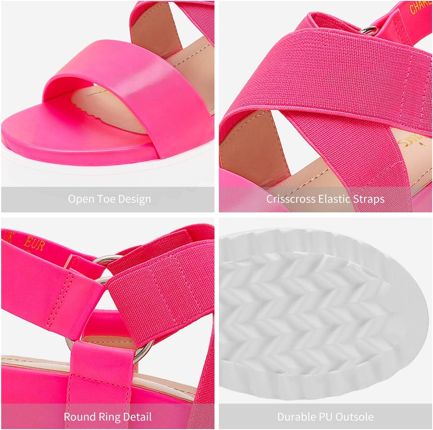 imageDREAM PAIRS Womens Open Toe Ankle Strap Platform Wedge SandalsNeonPink