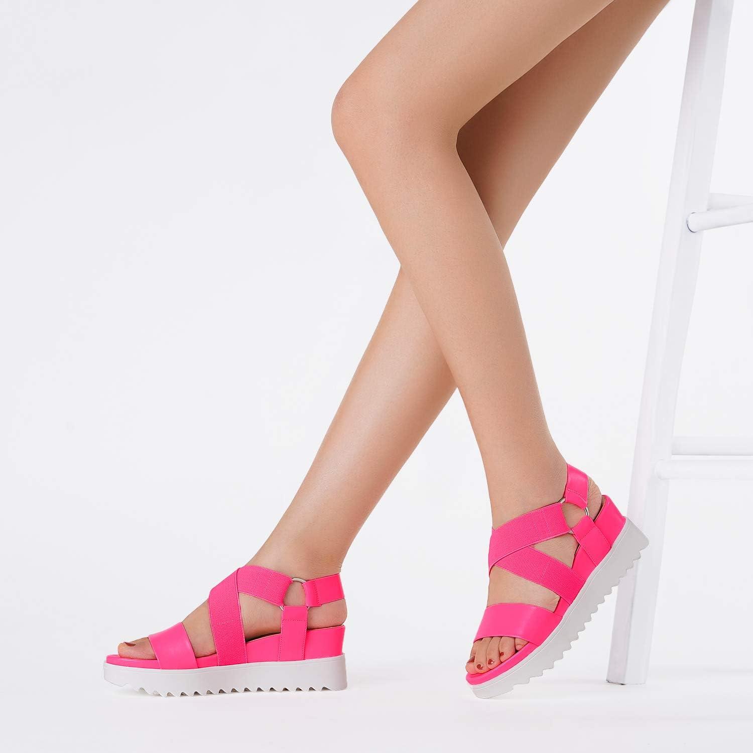 imageDREAM PAIRS Womens Open Toe Ankle Strap Platform Wedge SandalsNeonPink