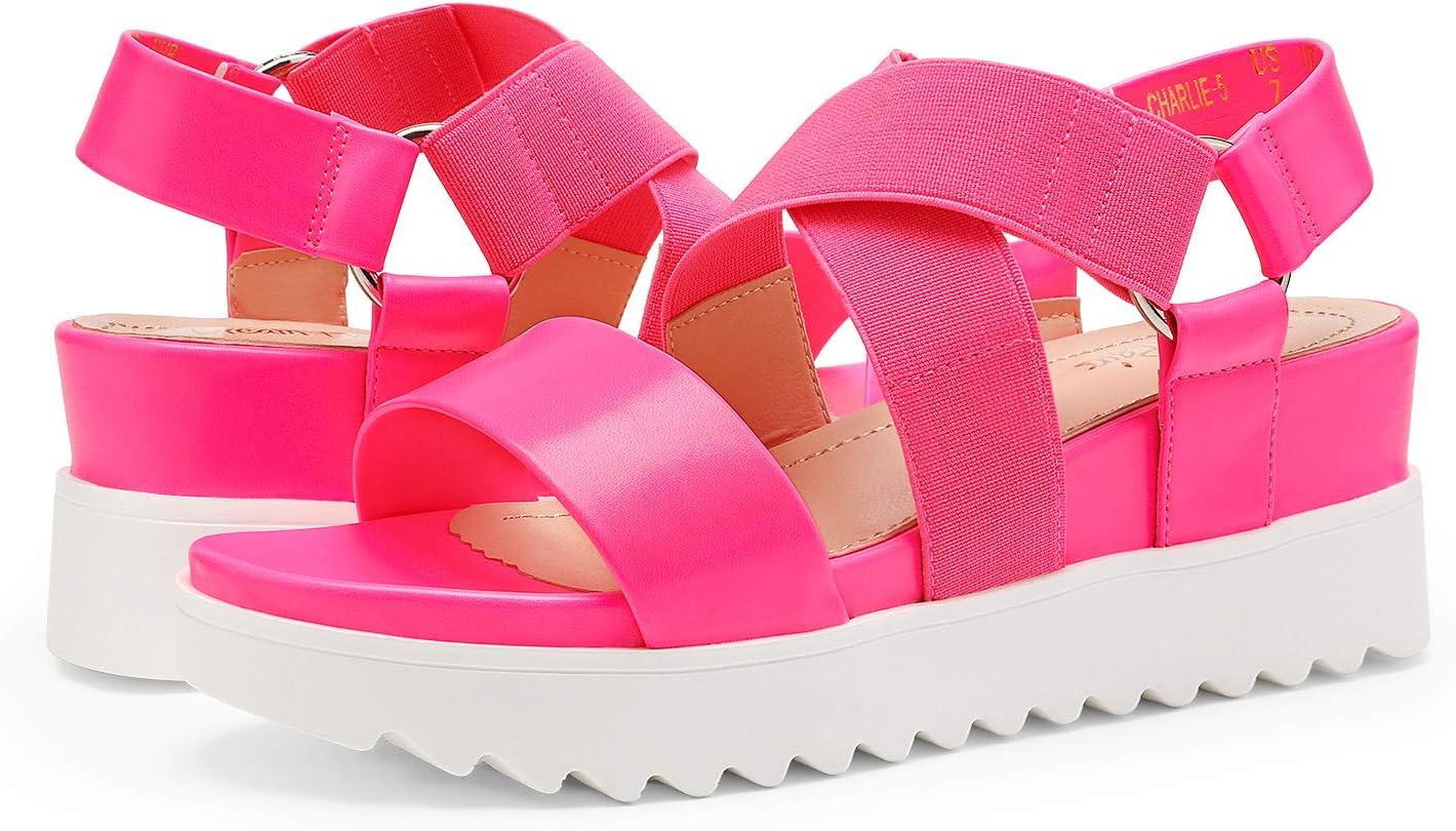 imageDREAM PAIRS Womens Open Toe Ankle Strap Platform Wedge SandalsNeonPink