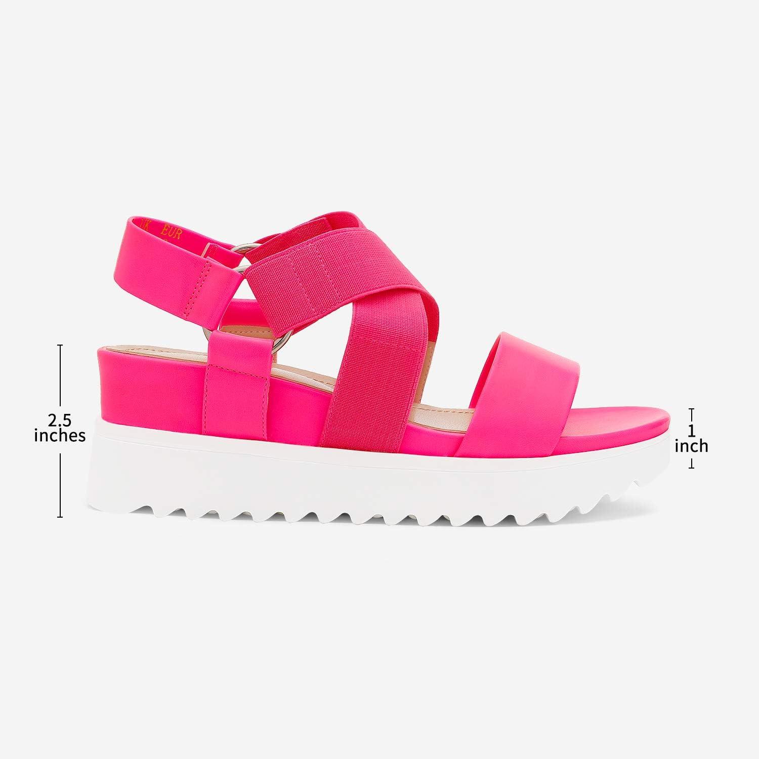 imageDREAM PAIRS Womens Open Toe Ankle Strap Platform Wedge SandalsNeonPink