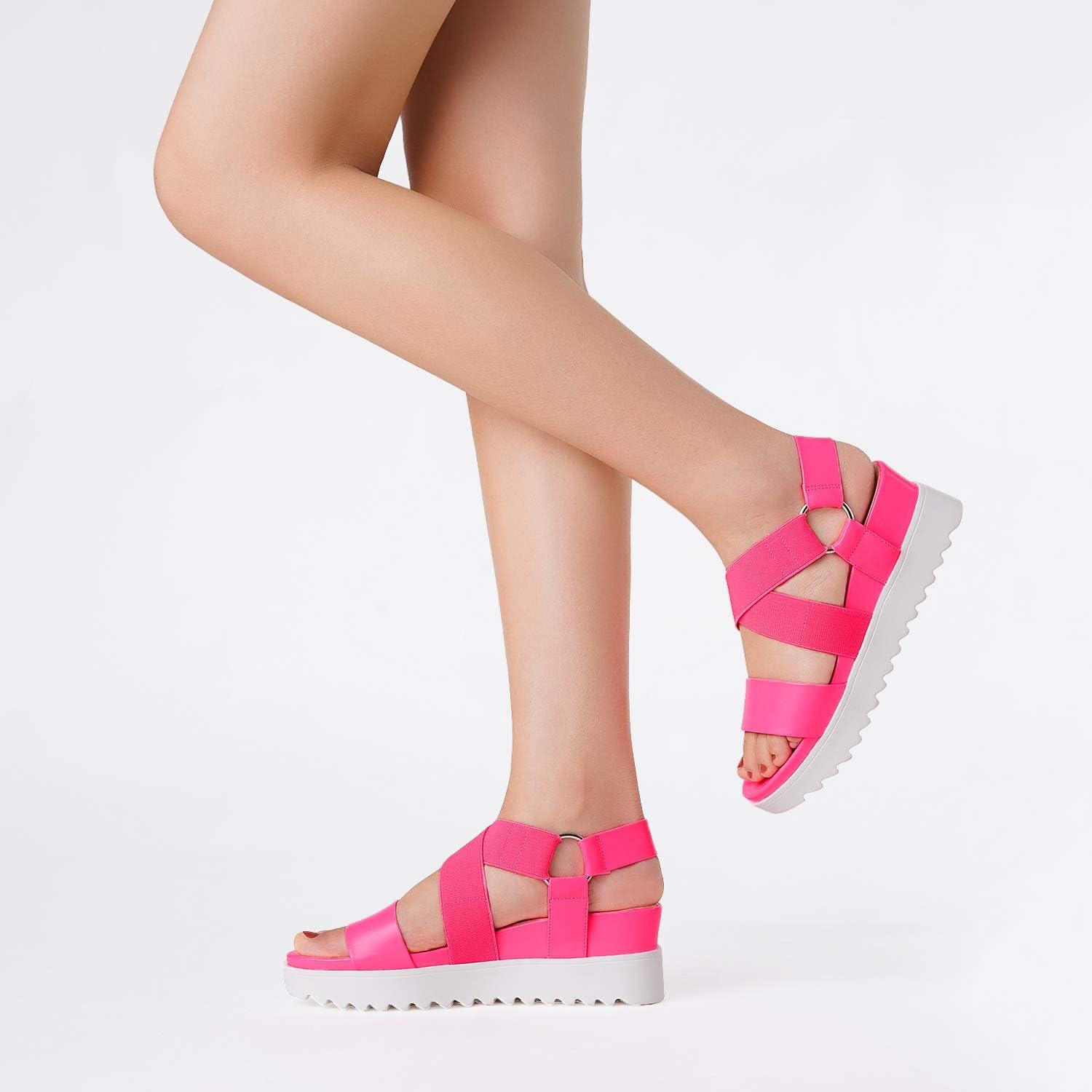 imageDREAM PAIRS Womens Open Toe Ankle Strap Platform Wedge SandalsNeonPink