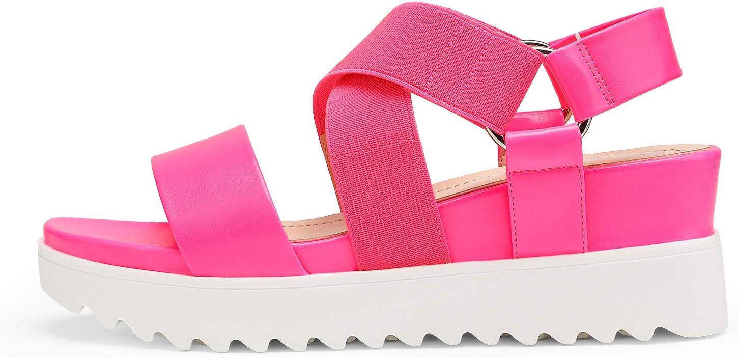 imageDREAM PAIRS Womens Open Toe Ankle Strap Platform Wedge SandalsNeonPink