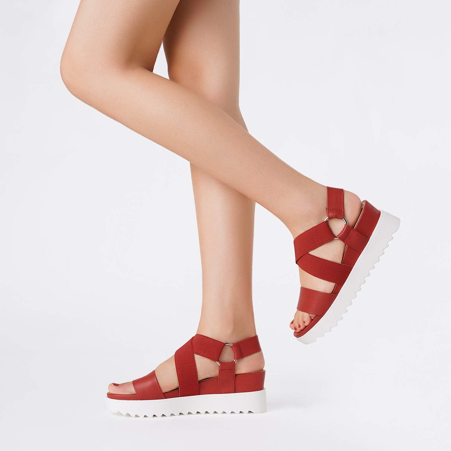 imageDREAM PAIRS Womens Open Toe Ankle Strap Platform Wedge SandalsRed
