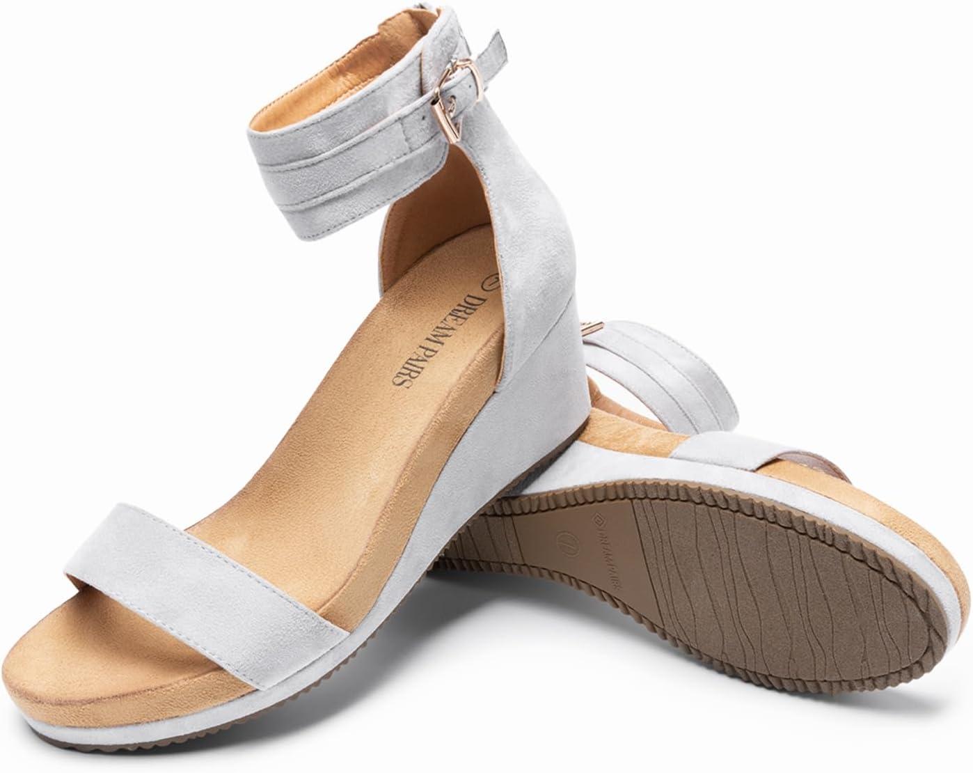 imageDREAM PAIRS Womens Open Toe Buckle Ankle Strap Platform Wedge Sandals Summer ShoesGrey