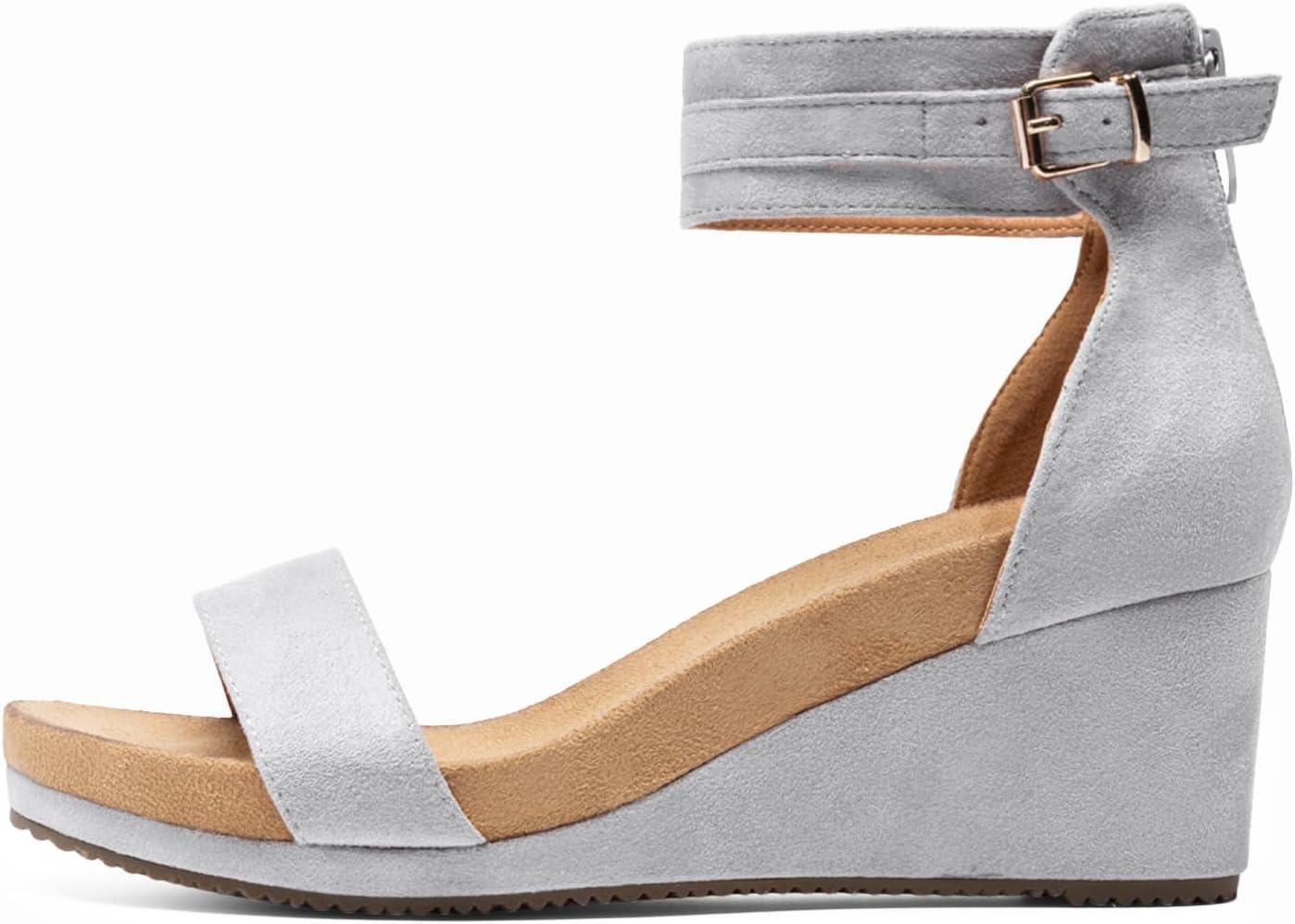 imageDREAM PAIRS Womens Open Toe Buckle Ankle Strap Platform Wedge Sandals Summer ShoesGrey