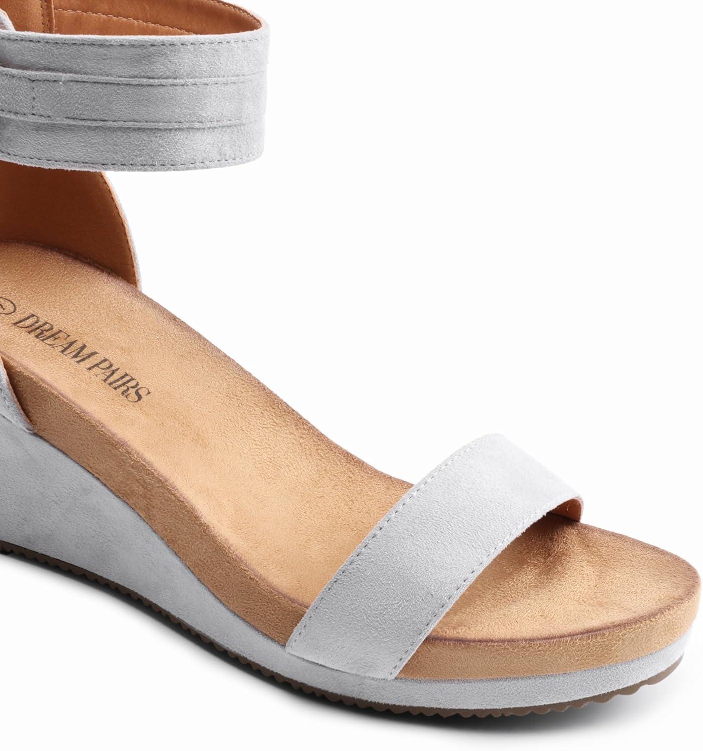 imageDREAM PAIRS Womens Open Toe Buckle Ankle Strap Platform Wedge Sandals Summer ShoesGrey