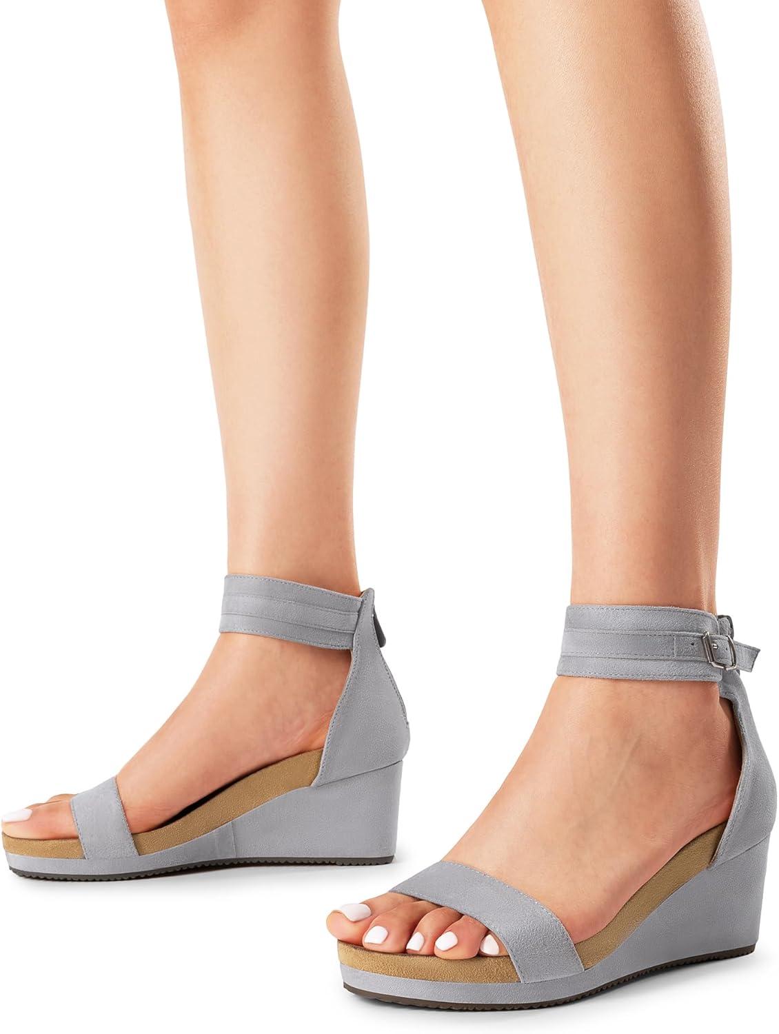 imageDREAM PAIRS Womens Open Toe Buckle Ankle Strap Platform Wedge Sandals Summer ShoesGrey