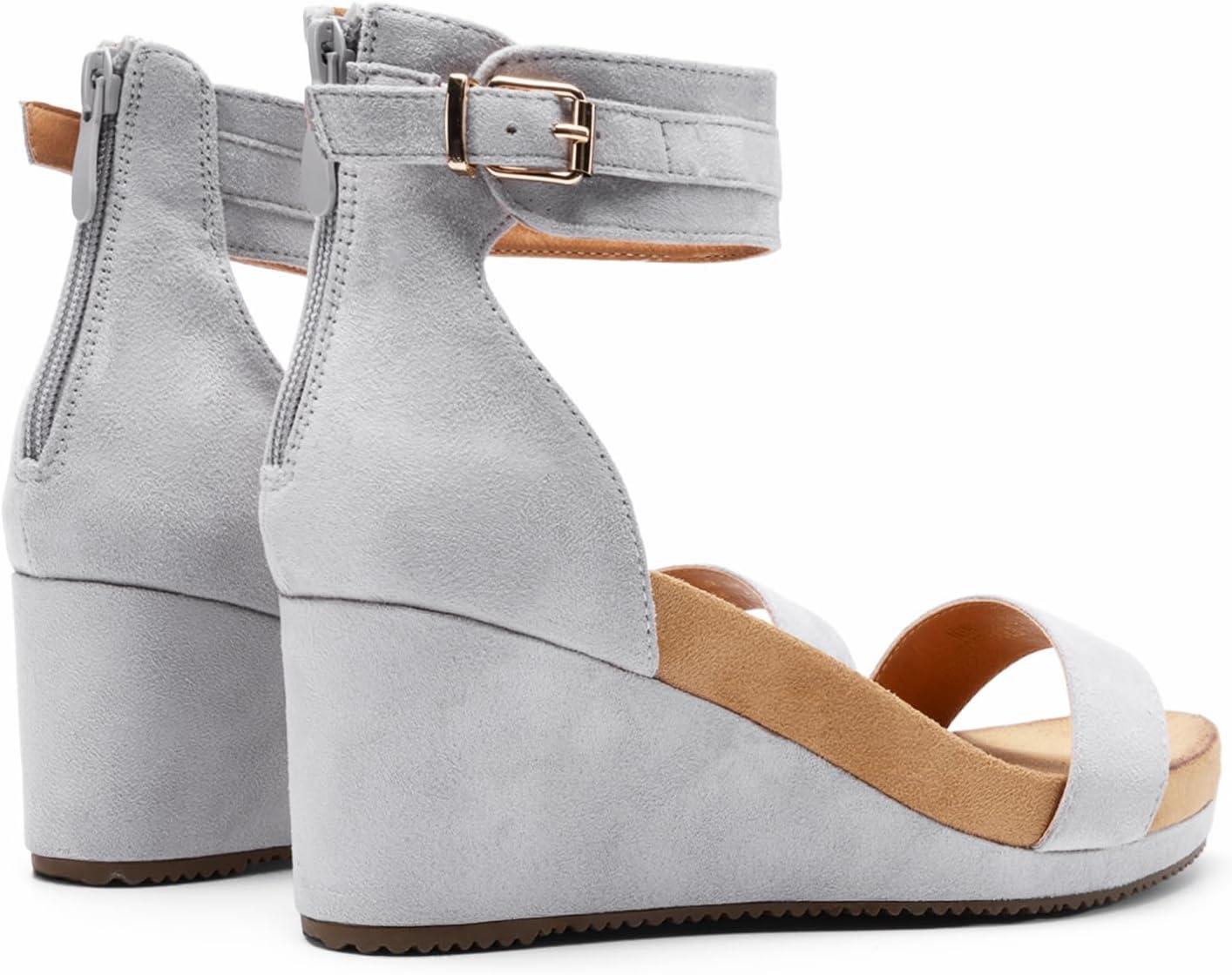 imageDREAM PAIRS Womens Open Toe Buckle Ankle Strap Platform Wedge Sandals Summer ShoesGrey