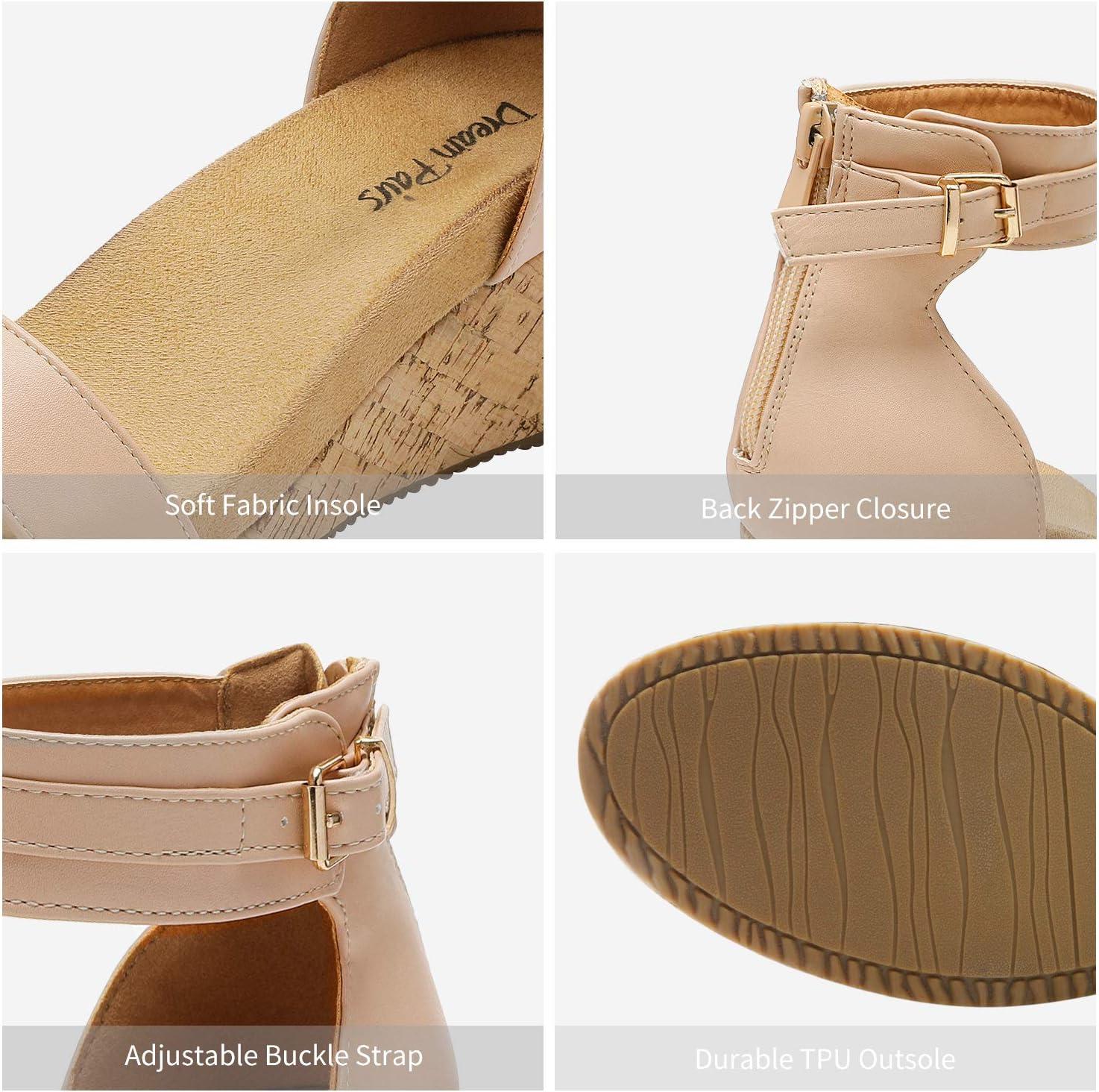 imageDREAM PAIRS Womens Open Toe Buckle Ankle Strap Platform Wedge Sandals Summer ShoesNudePu