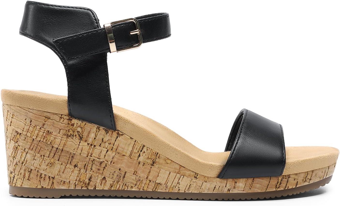 imageDREAM PAIRS Womens Open Toe Buckle Ankle Strap Platform Wedge Sandals Women 2025BlackPu