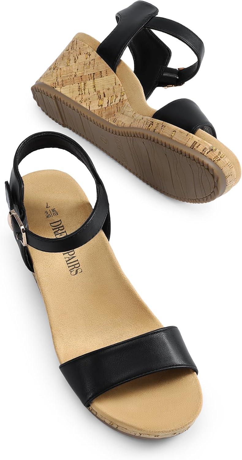 imageDREAM PAIRS Womens Open Toe Buckle Ankle Strap Platform Wedge Sandals Women 2025BlackPu