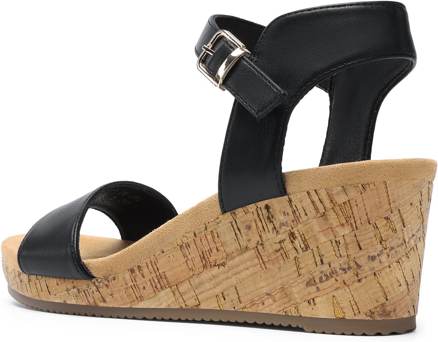 imageDREAM PAIRS Womens Open Toe Buckle Ankle Strap Platform Wedge Sandals Women 2025BlackPu