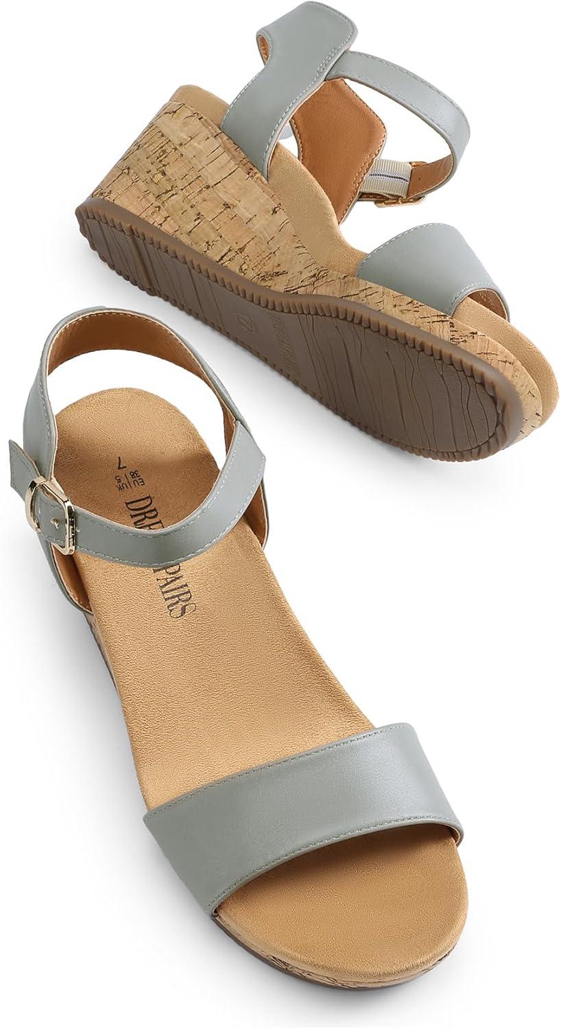 imageDREAM PAIRS Womens Open Toe Buckle Ankle Strap Platform Wedge Sandals Women 2025GreyPu