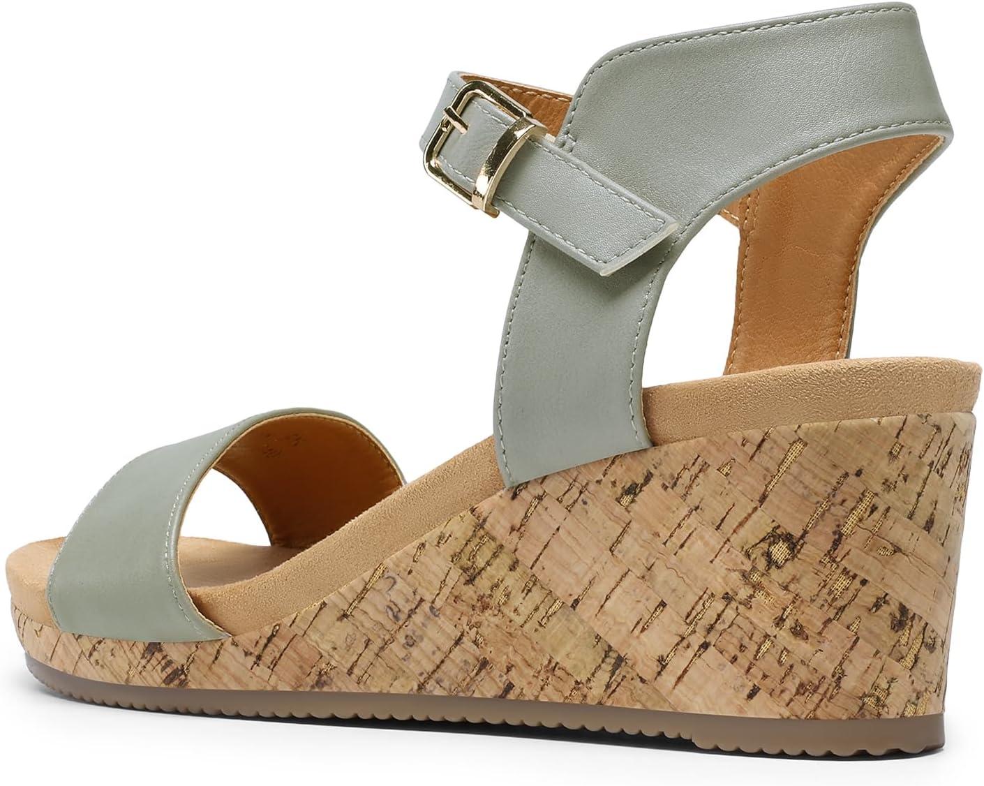 imageDREAM PAIRS Womens Open Toe Buckle Ankle Strap Platform Wedge Sandals Women 2025GreyPu