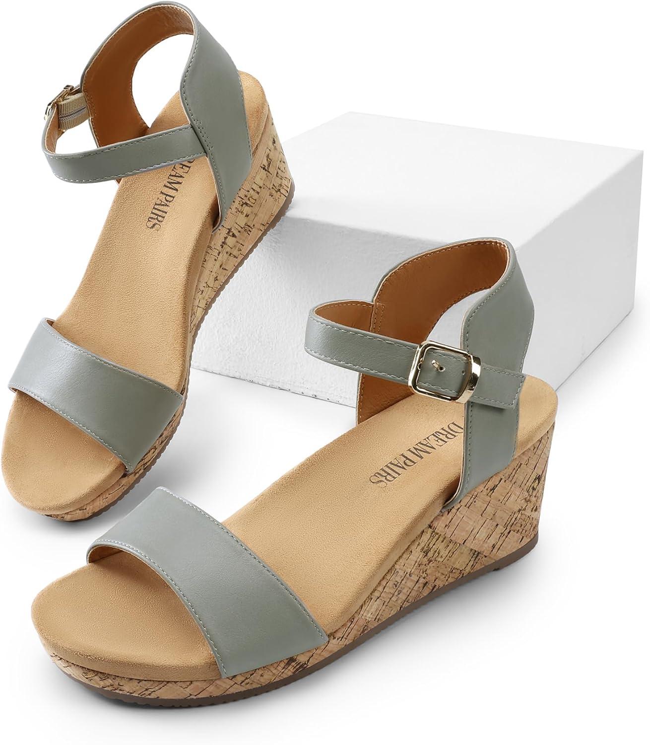 imageDREAM PAIRS Womens Open Toe Buckle Ankle Strap Platform Wedge Sandals Women 2025GreyPu