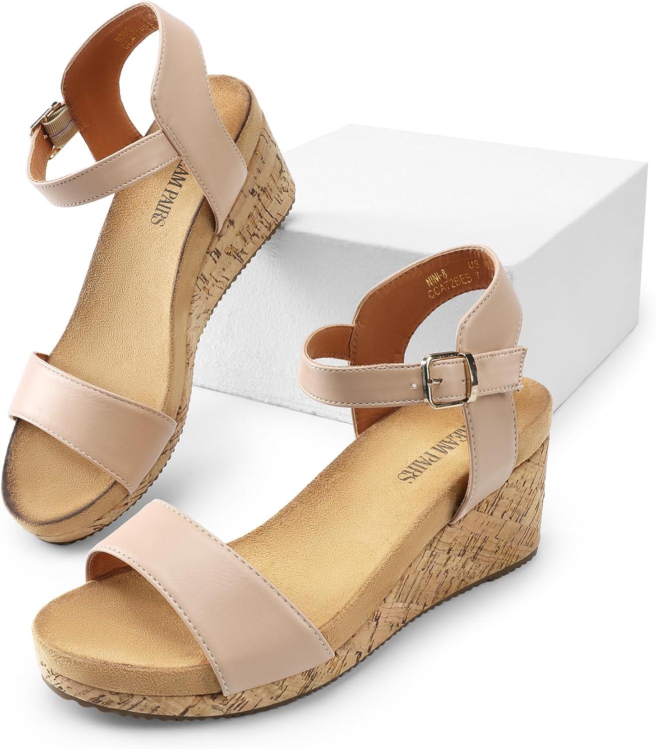 imageDREAM PAIRS Womens Open Toe Buckle Ankle Strap Platform Wedge Sandals Women 2025NudePu