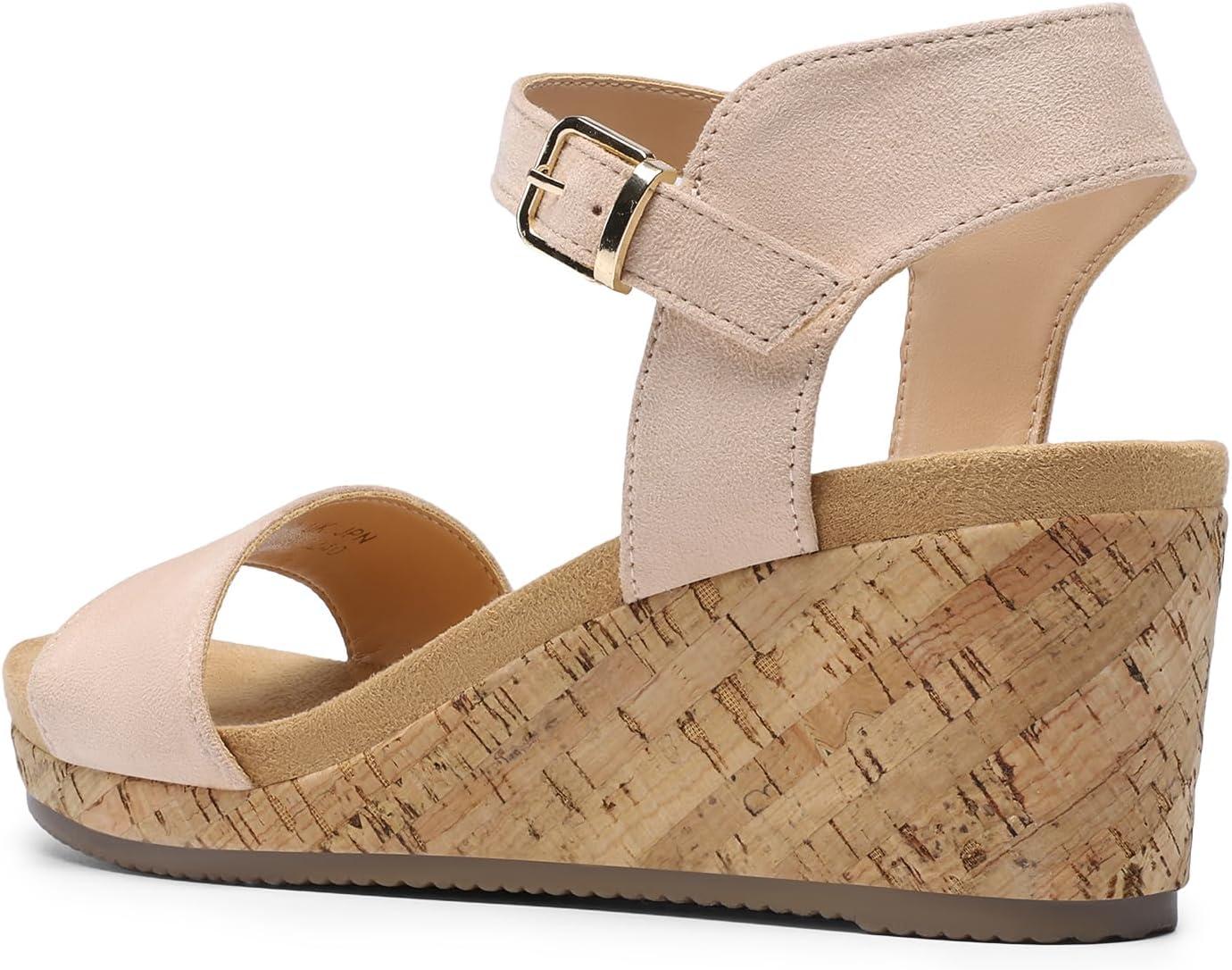 imageDREAM PAIRS Womens Open Toe Buckle Ankle Strap Platform Wedge Sandals Women 2025NudePu