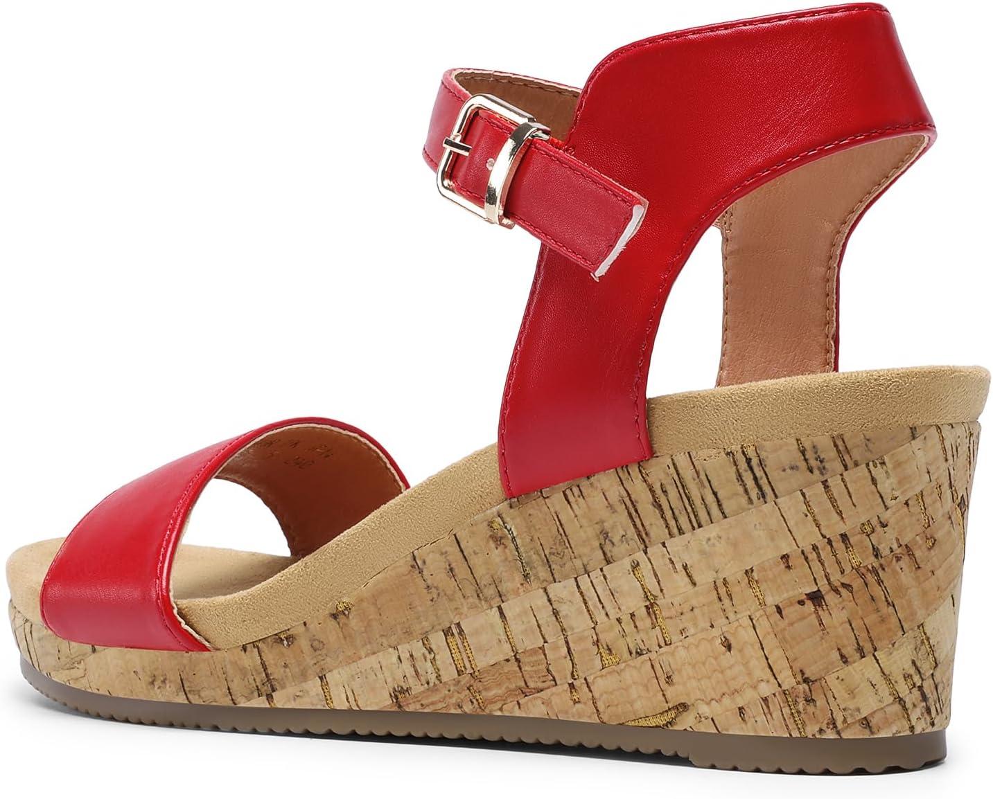 imageDREAM PAIRS Womens Open Toe Buckle Ankle Strap Platform Wedge Sandals Women 2025RedPu