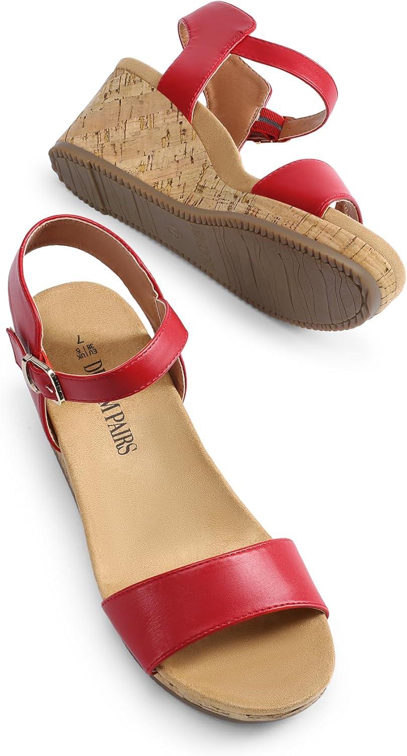 imageDREAM PAIRS Womens Open Toe Buckle Ankle Strap Platform Wedge Sandals Women 2025RedPu