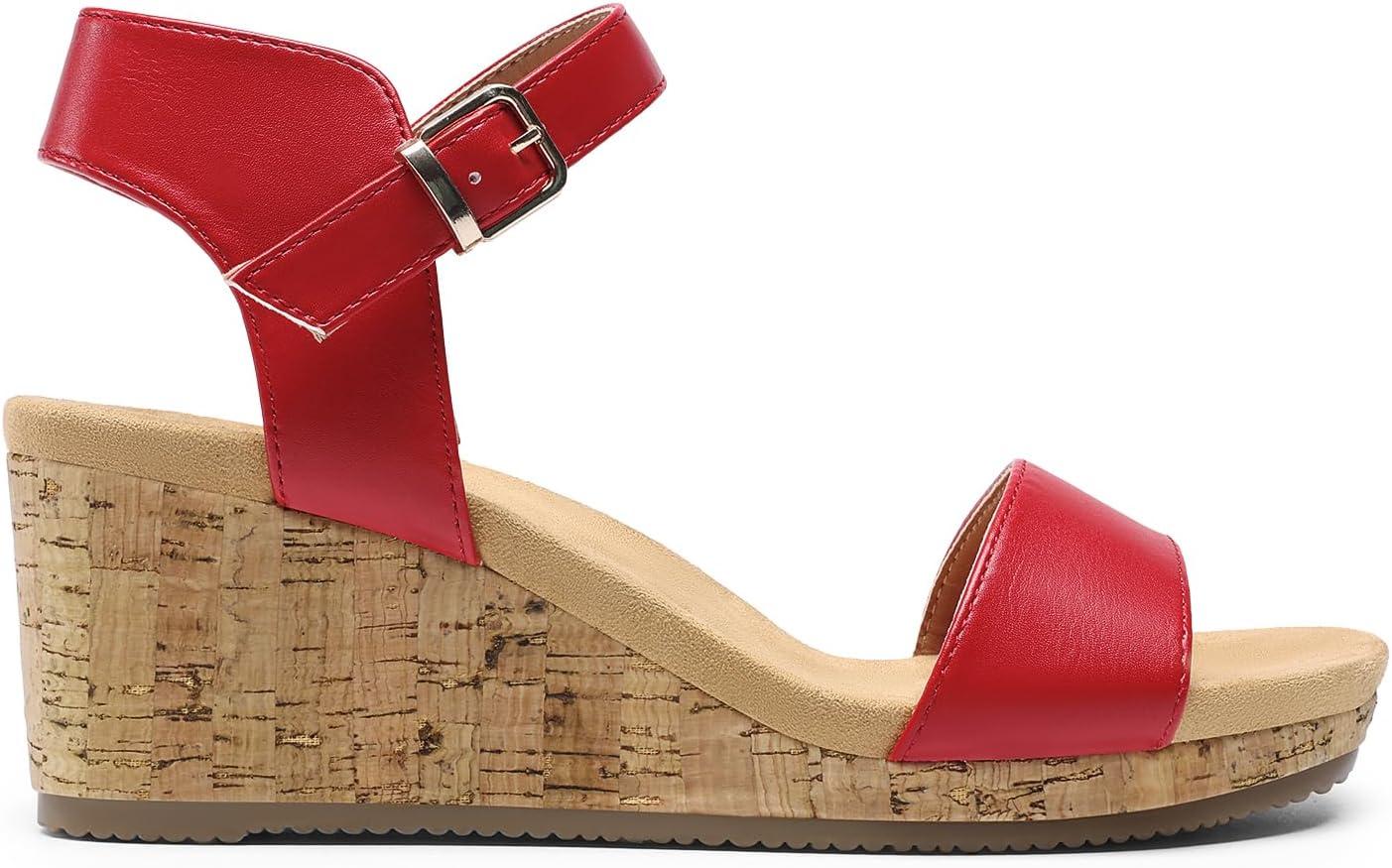 imageDREAM PAIRS Womens Open Toe Buckle Ankle Strap Platform Wedge Sandals Women 2025RedPu