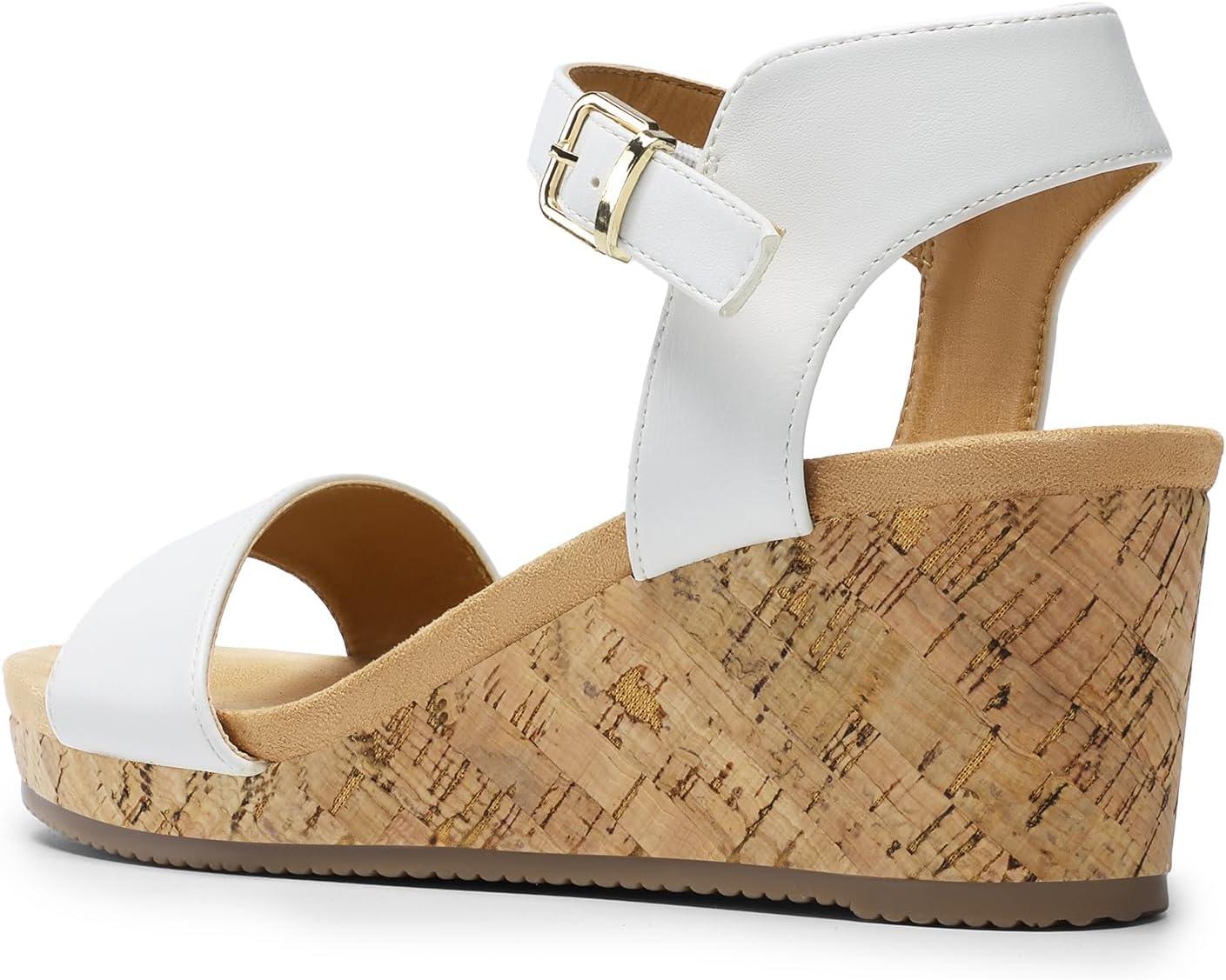 imageDREAM PAIRS Womens Open Toe Buckle Ankle Strap Platform Wedge Sandals Women 2025WhitePu