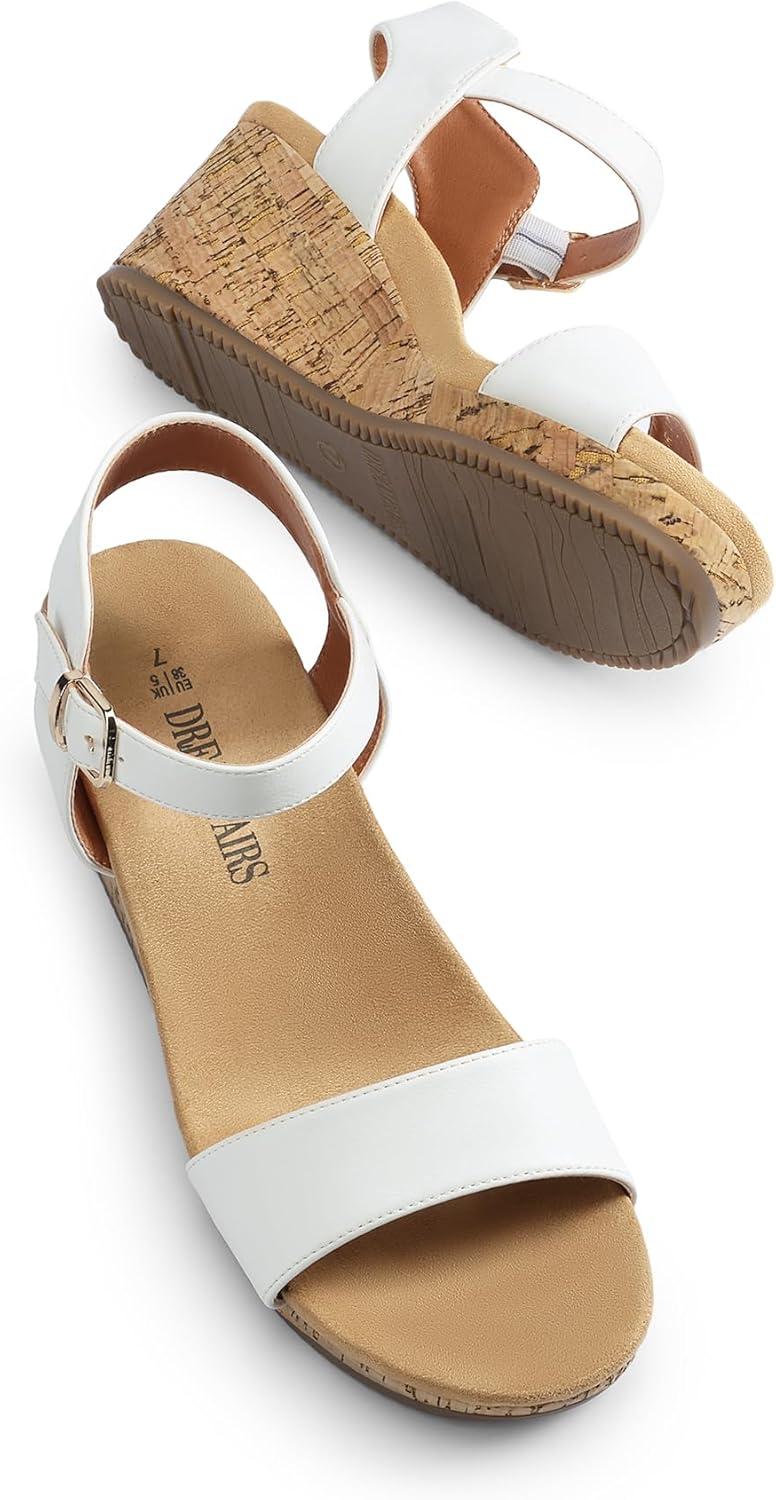 imageDREAM PAIRS Womens Open Toe Buckle Ankle Strap Platform Wedge Sandals Women 2025WhitePu