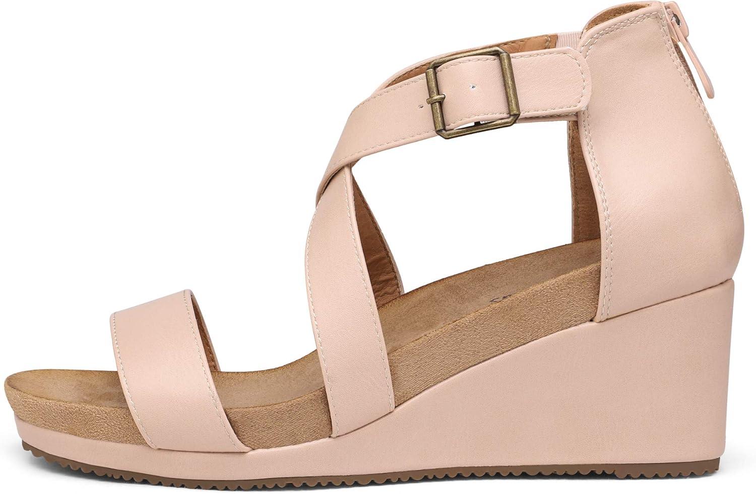 imageDREAM PAIRS Womens Open Toe Buckle Ankle Strap Summer Platform Wedge SandalsNudePu