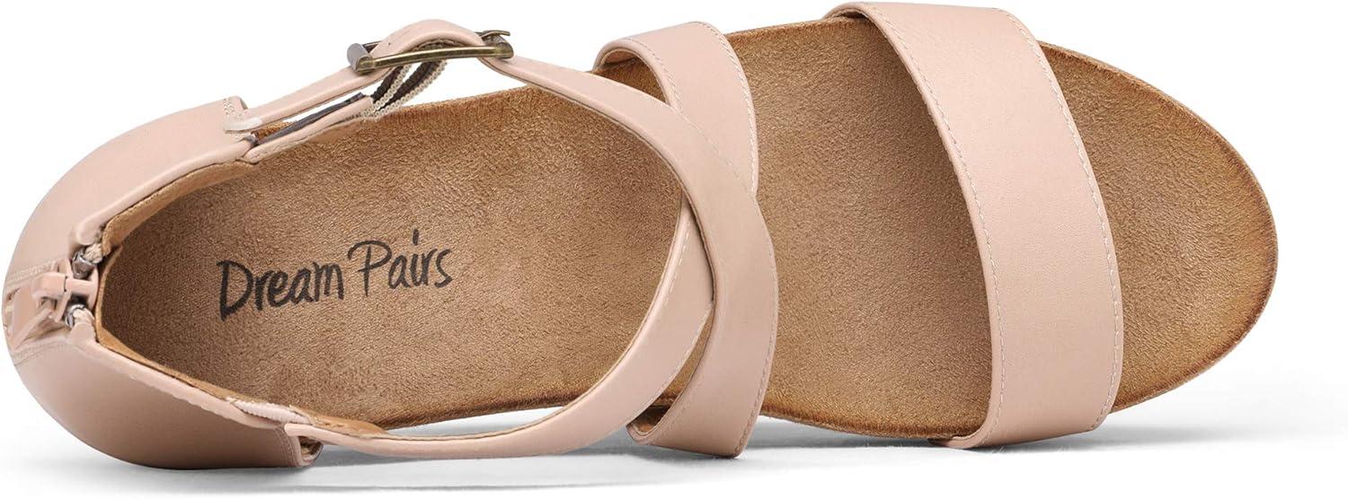 imageDREAM PAIRS Womens Open Toe Buckle Ankle Strap Summer Platform Wedge SandalsNudePu
