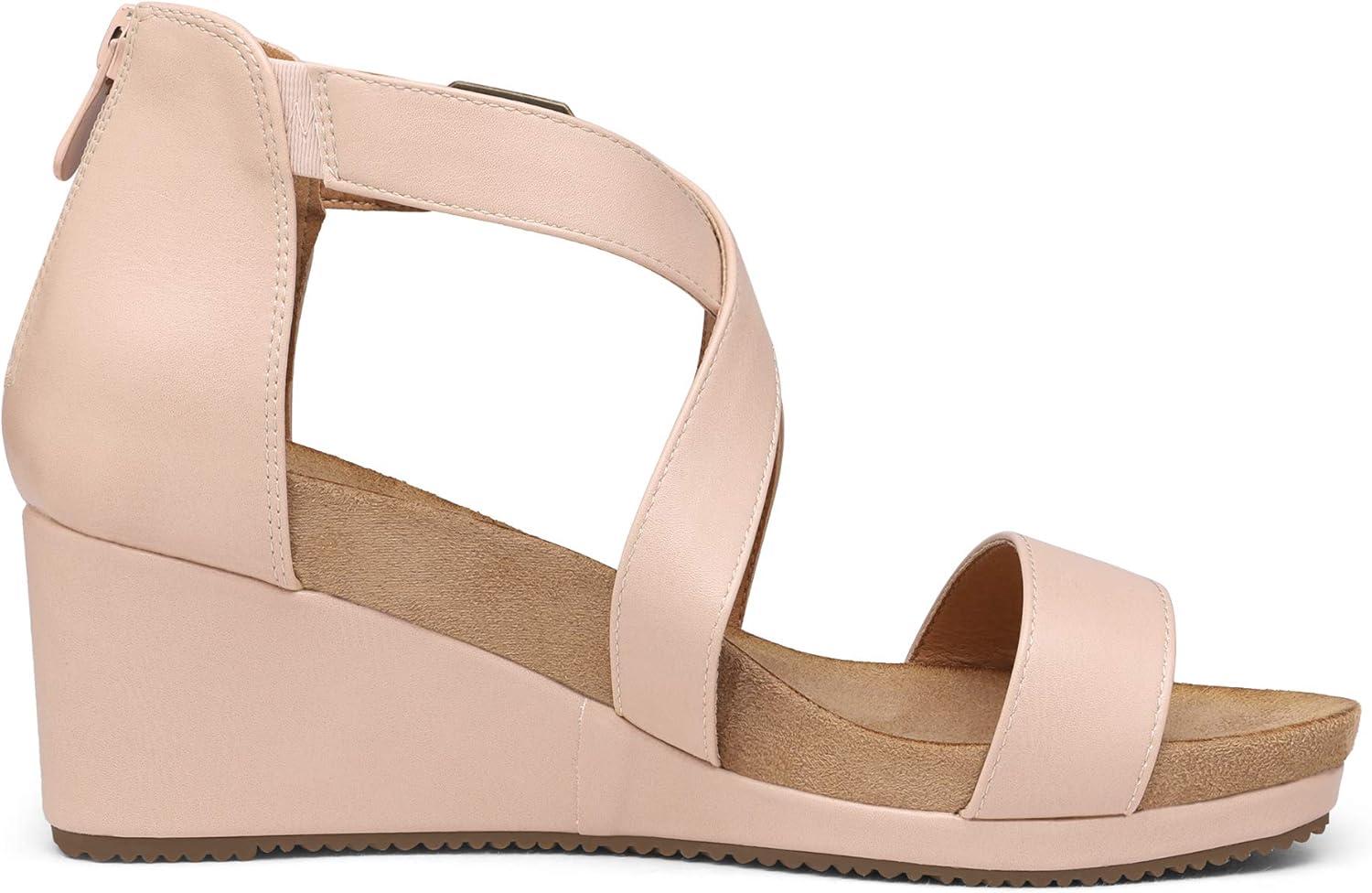 imageDREAM PAIRS Womens Open Toe Buckle Ankle Strap Summer Platform Wedge SandalsNudePu