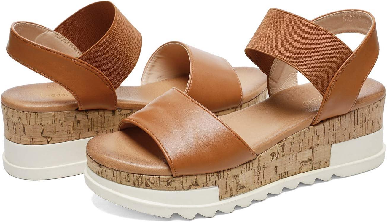 imageDREAM PAIRS Womens Open Toe Casual Platform SandalsCamel
