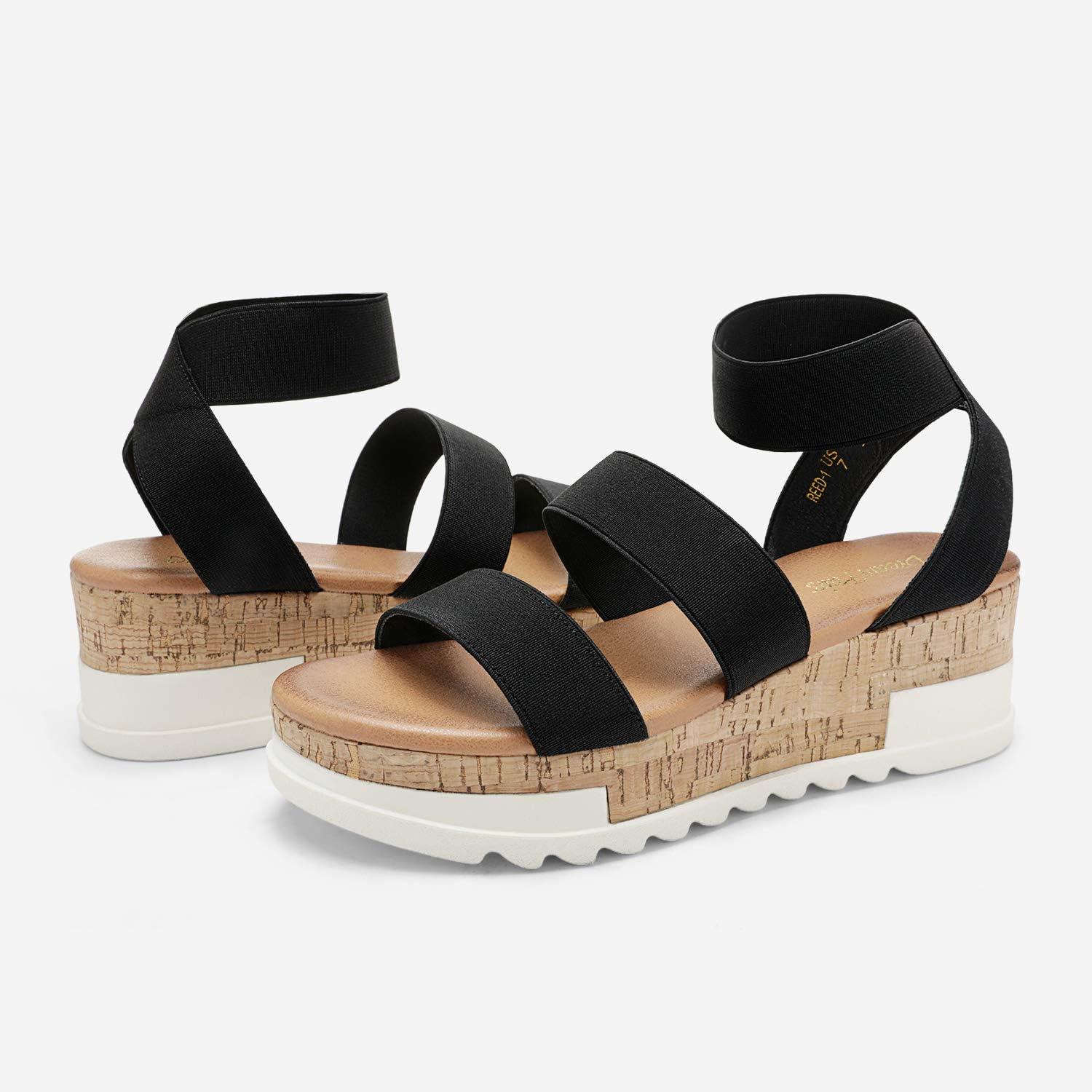 imageDREAM PAIRS Womens Open Toe Elastic Ankle Strap Casual Flatform Platform Wedges SandalsBlack