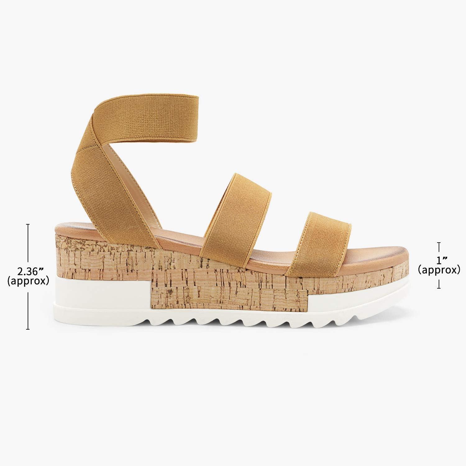 imageDREAM PAIRS Womens Open Toe Elastic Ankle Strap Casual Flatform Platform Wedges SandalsCamel