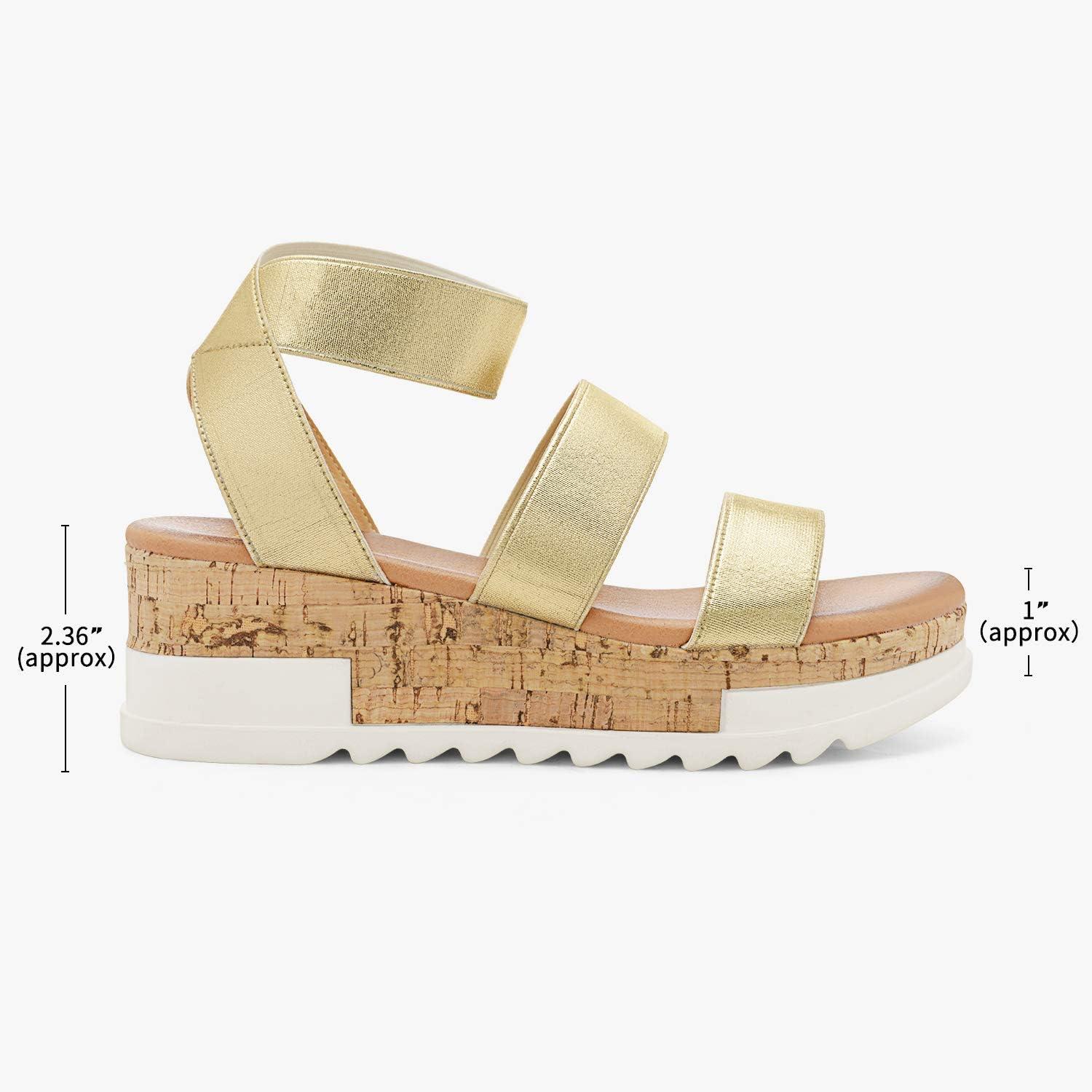 imageDREAM PAIRS Womens Open Toe Elastic Ankle Strap Casual Flatform Platform Wedges SandalsGold