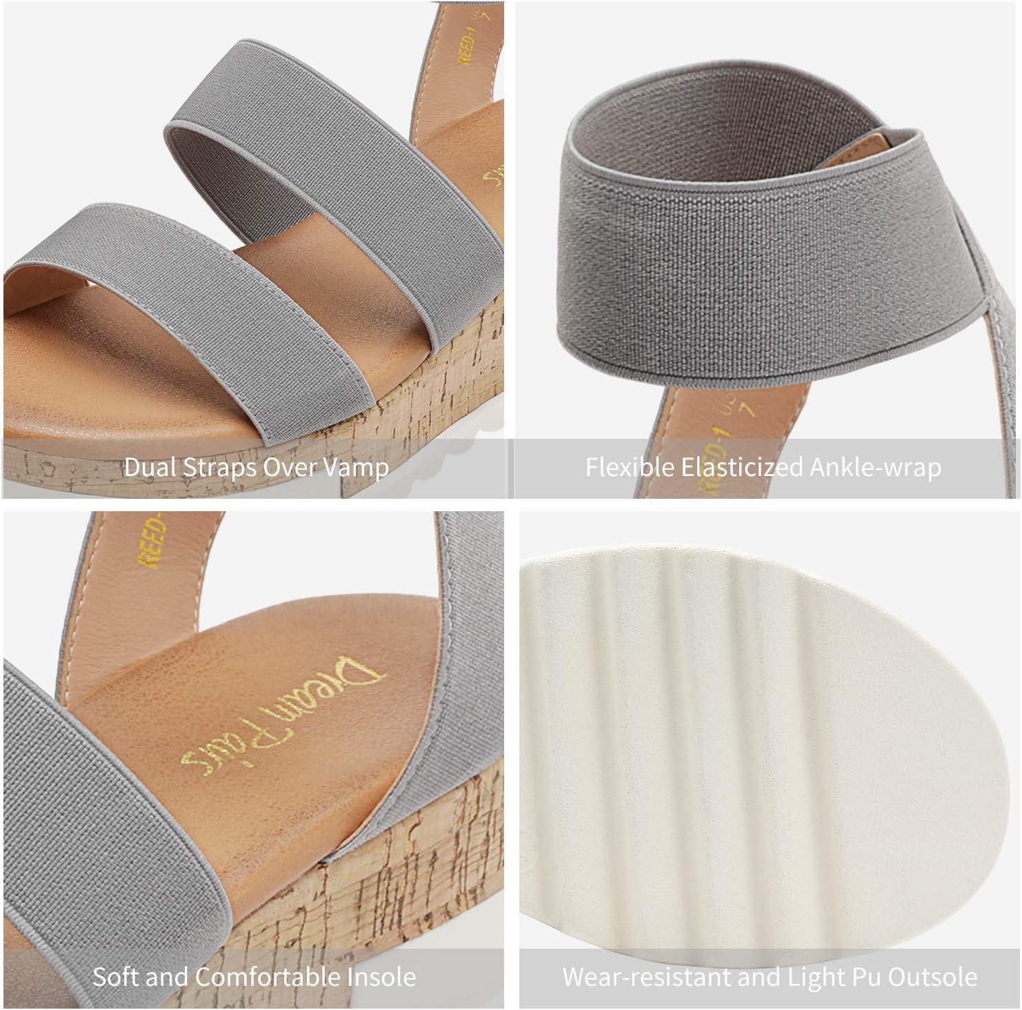 imageDREAM PAIRS Womens Open Toe Elastic Ankle Strap Casual Flatform Platform Wedges SandalsGrey