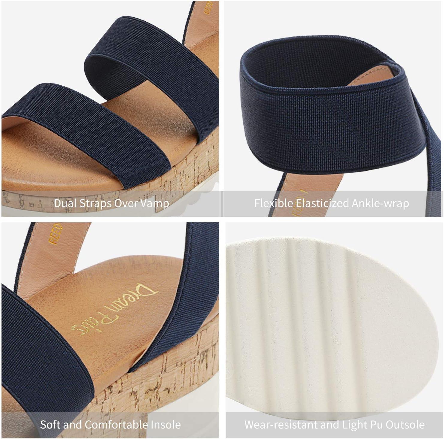 imageDREAM PAIRS Womens Open Toe Elastic Ankle Strap Casual Flatform Platform Wedges SandalsNavy