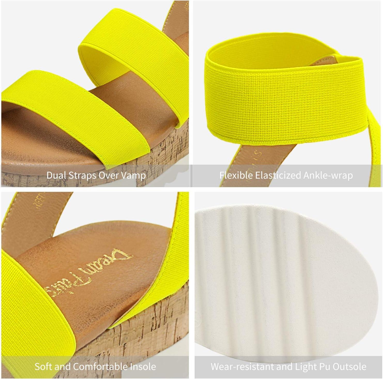 imageDREAM PAIRS Womens Open Toe Elastic Ankle Strap Casual Flatform Platform Wedges SandalsNeonLime