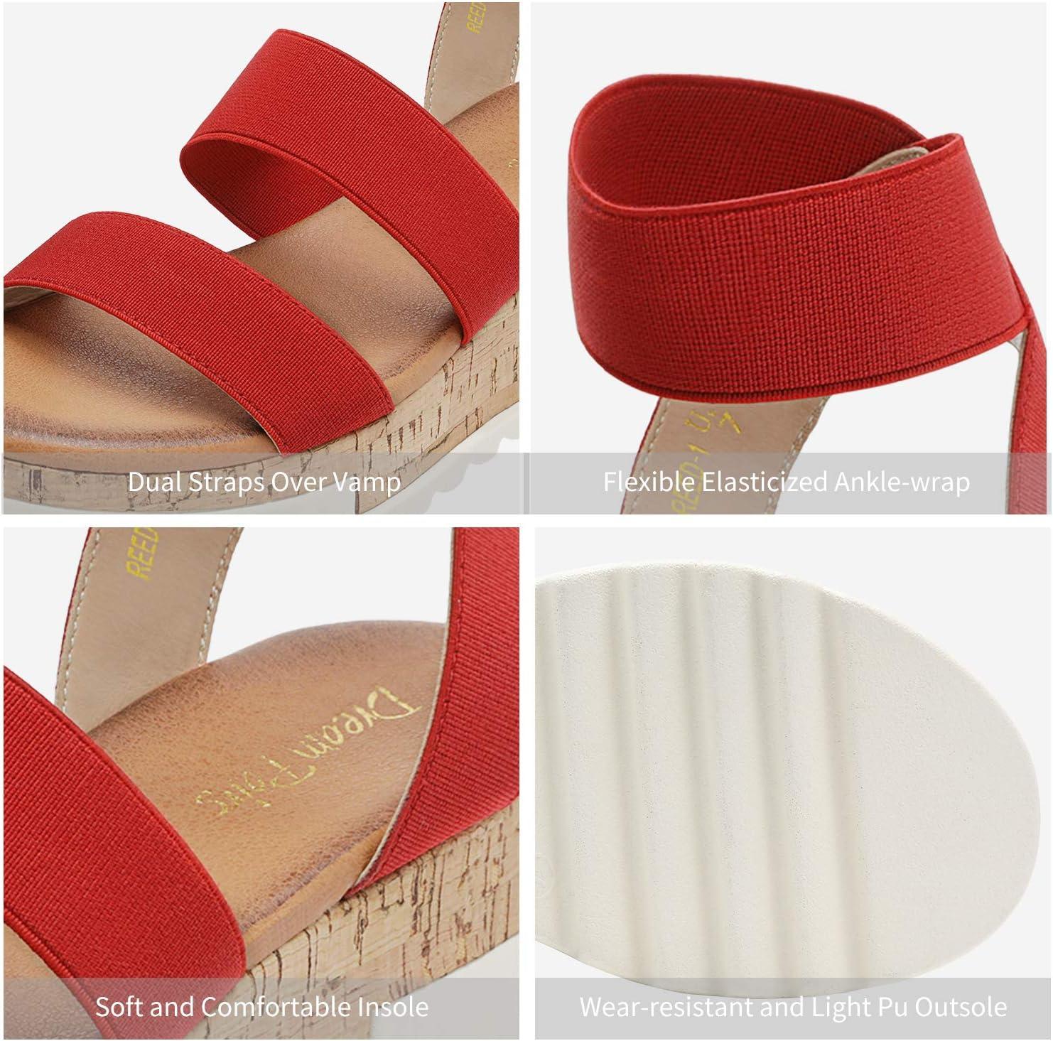 imageDREAM PAIRS Womens Open Toe Elastic Ankle Strap Casual Flatform Platform Wedges SandalsRed
