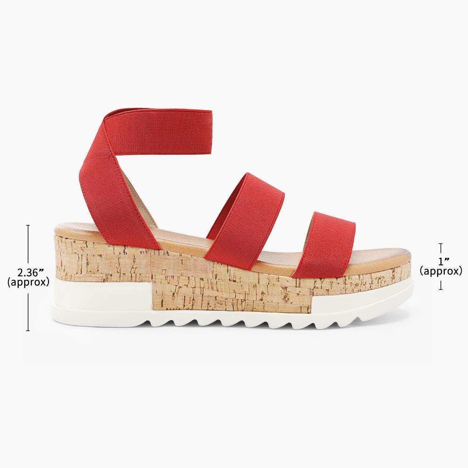 imageDREAM PAIRS Womens Open Toe Elastic Ankle Strap Casual Flatform Platform Wedges SandalsRed