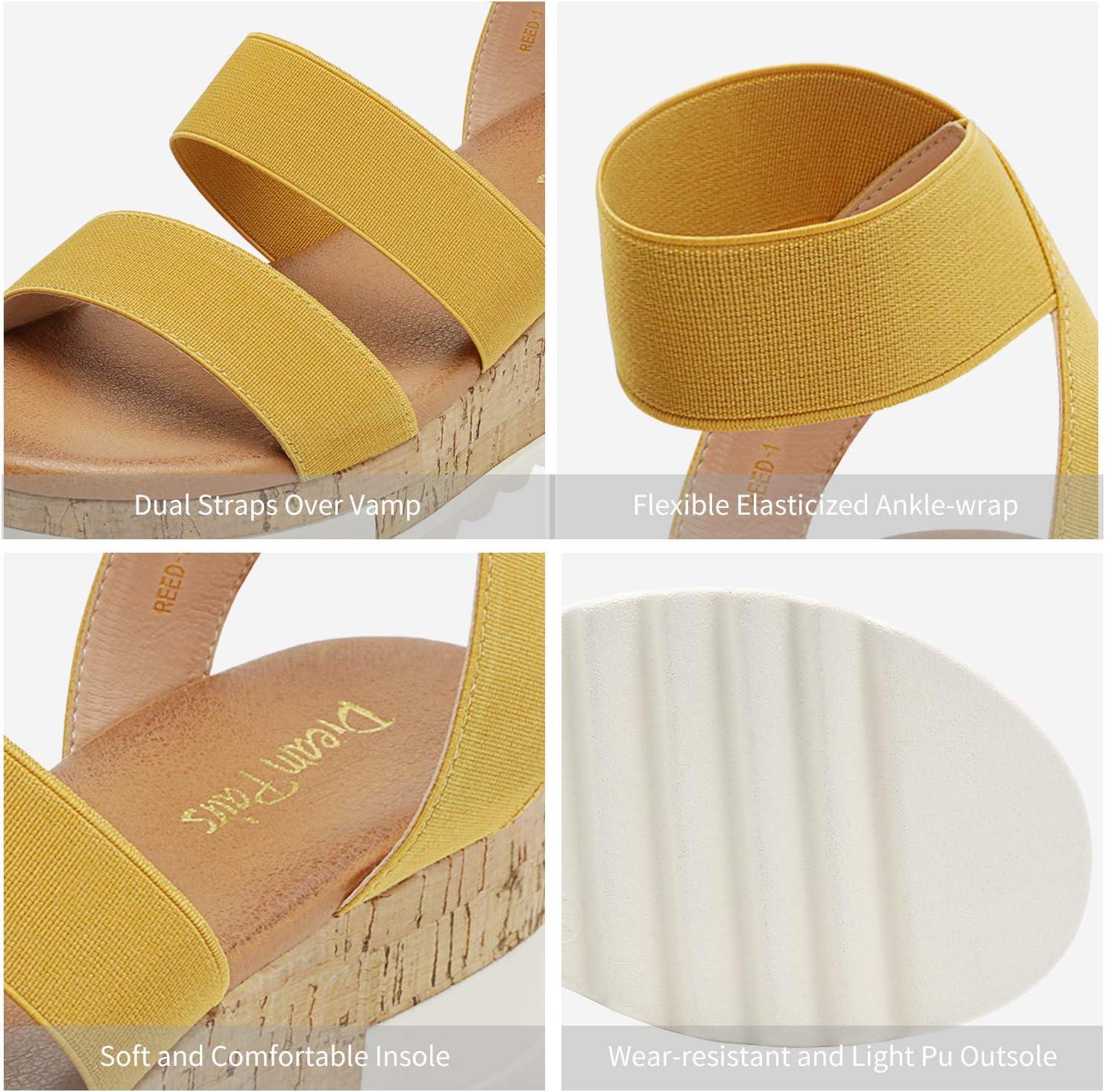 imageDREAM PAIRS Womens Open Toe Elastic Ankle Strap Casual Flatform Platform Wedges SandalsYellow