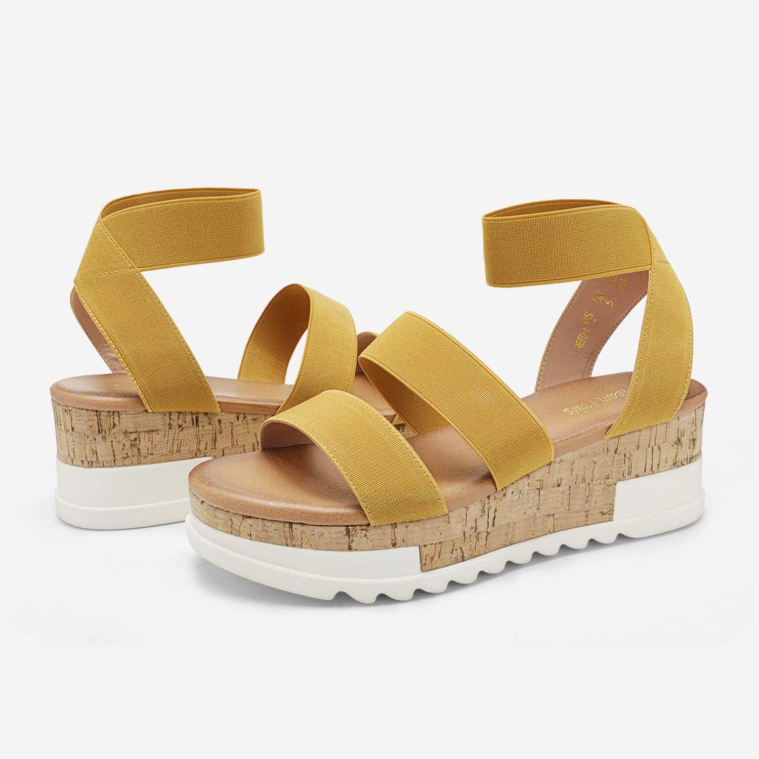 imageDREAM PAIRS Womens Open Toe Elastic Ankle Strap Casual Flatform Platform Wedges SandalsYellow