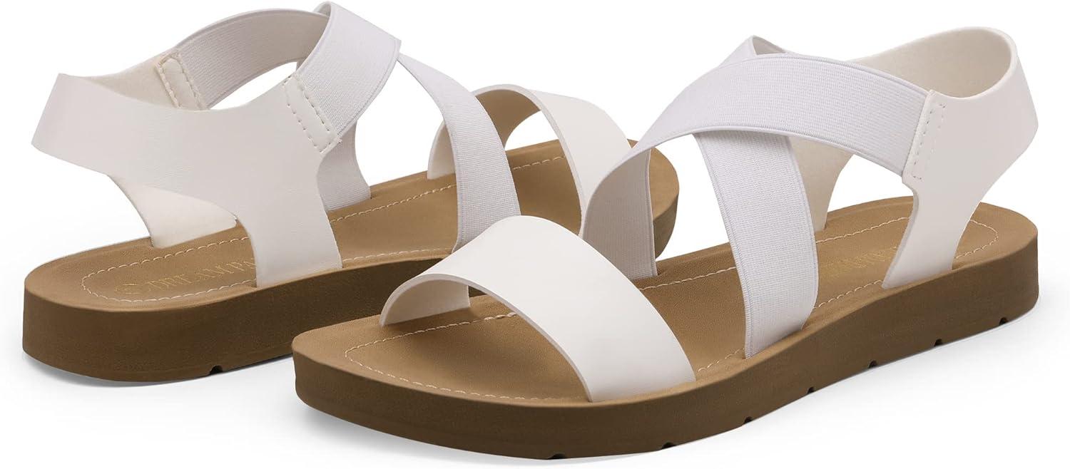 imageDREAM PAIRS Womens Open Toe Elastic Ankle Strap Flat Summer SandalsWhite