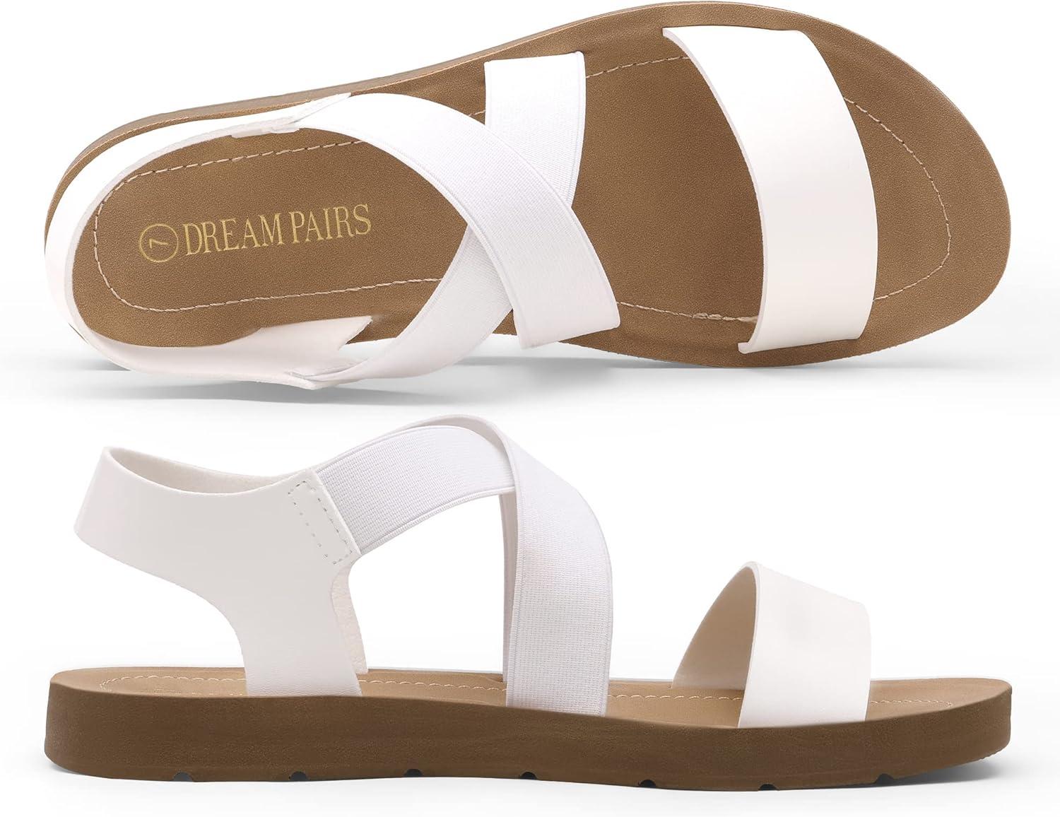 imageDREAM PAIRS Womens Open Toe Elastic Ankle Strap Flat Summer SandalsWhite