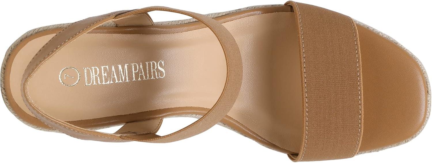 imageDREAM PAIRS Womens Open Toe Espadrilles Dressy Platform Sandals Slip on Elastic Ankle Strap Wedges SandalsCamel