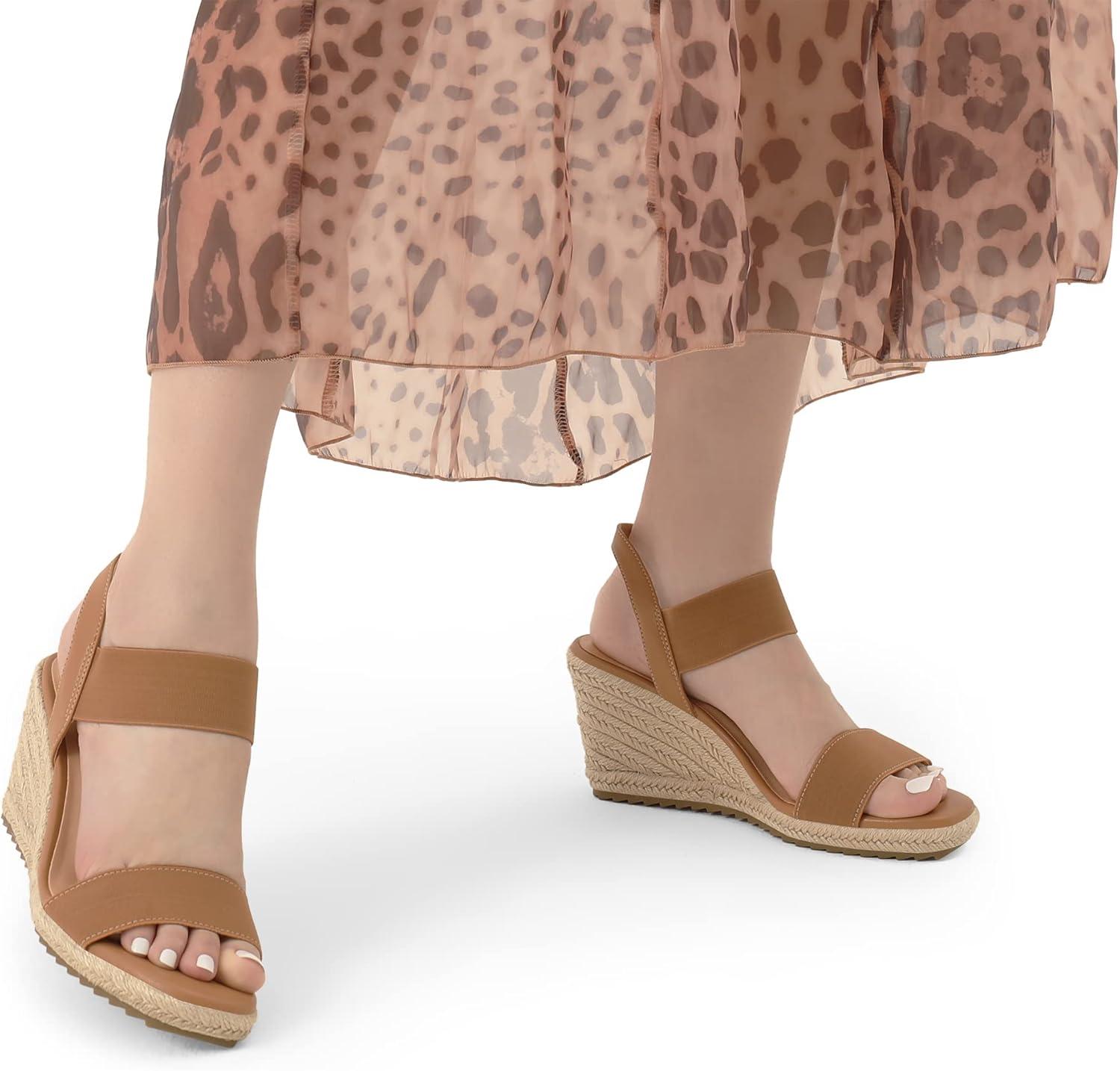 imageDREAM PAIRS Womens Open Toe Espadrilles Dressy Platform Sandals Slip on Elastic Ankle Strap Wedges SandalsCamel